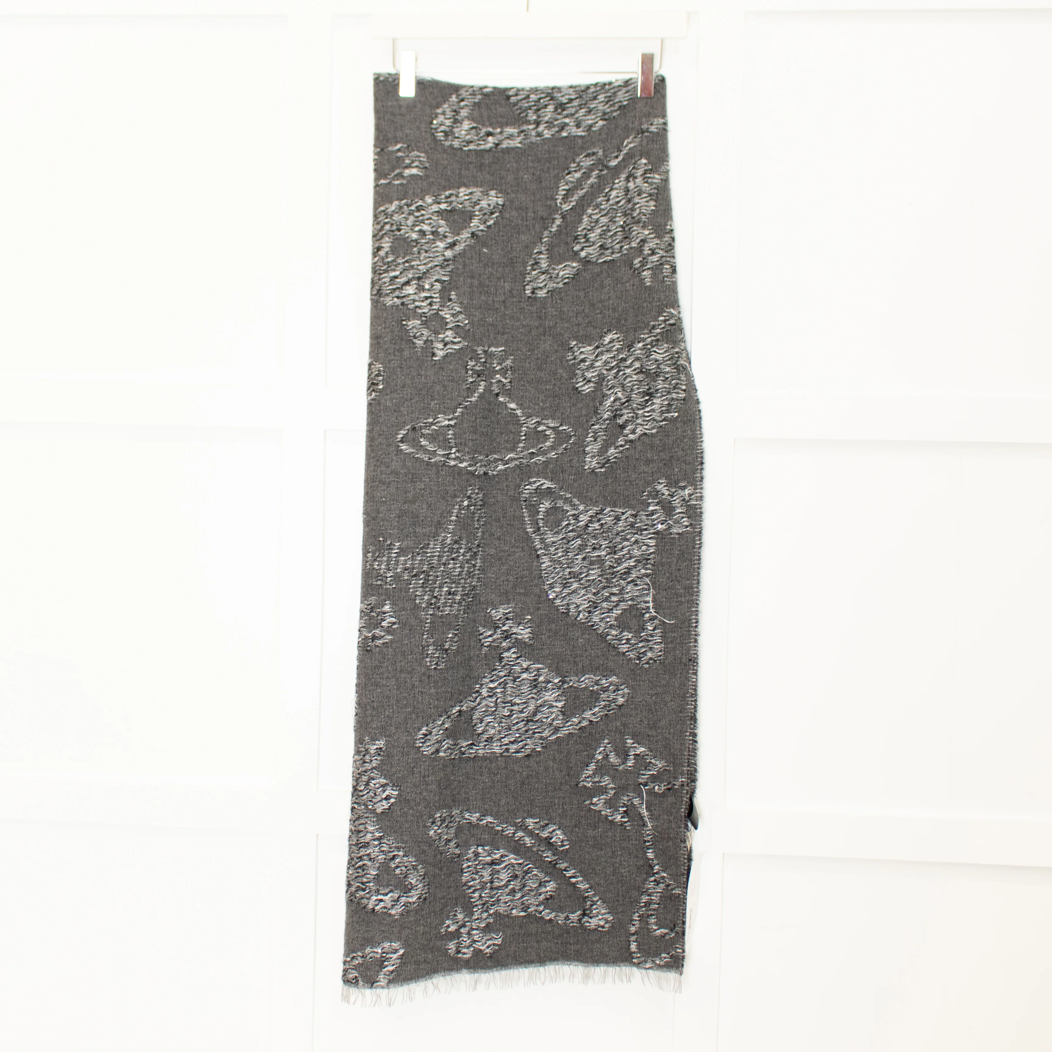 Vivienne Westwood Grey Sparkle Wool Mix Scarf - Image 3