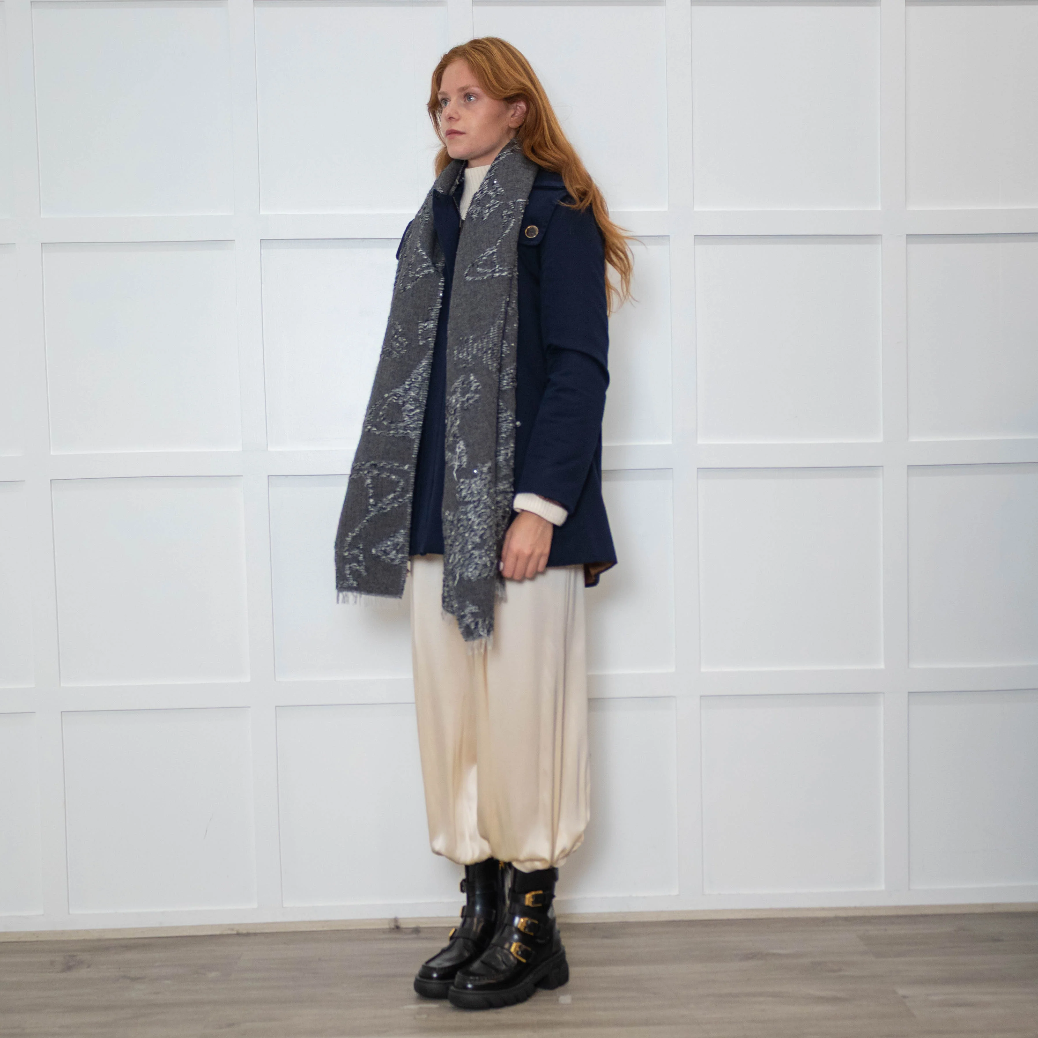 Vivienne Westwood Grey Sparkle Wool Mix Scarf - Image 4
