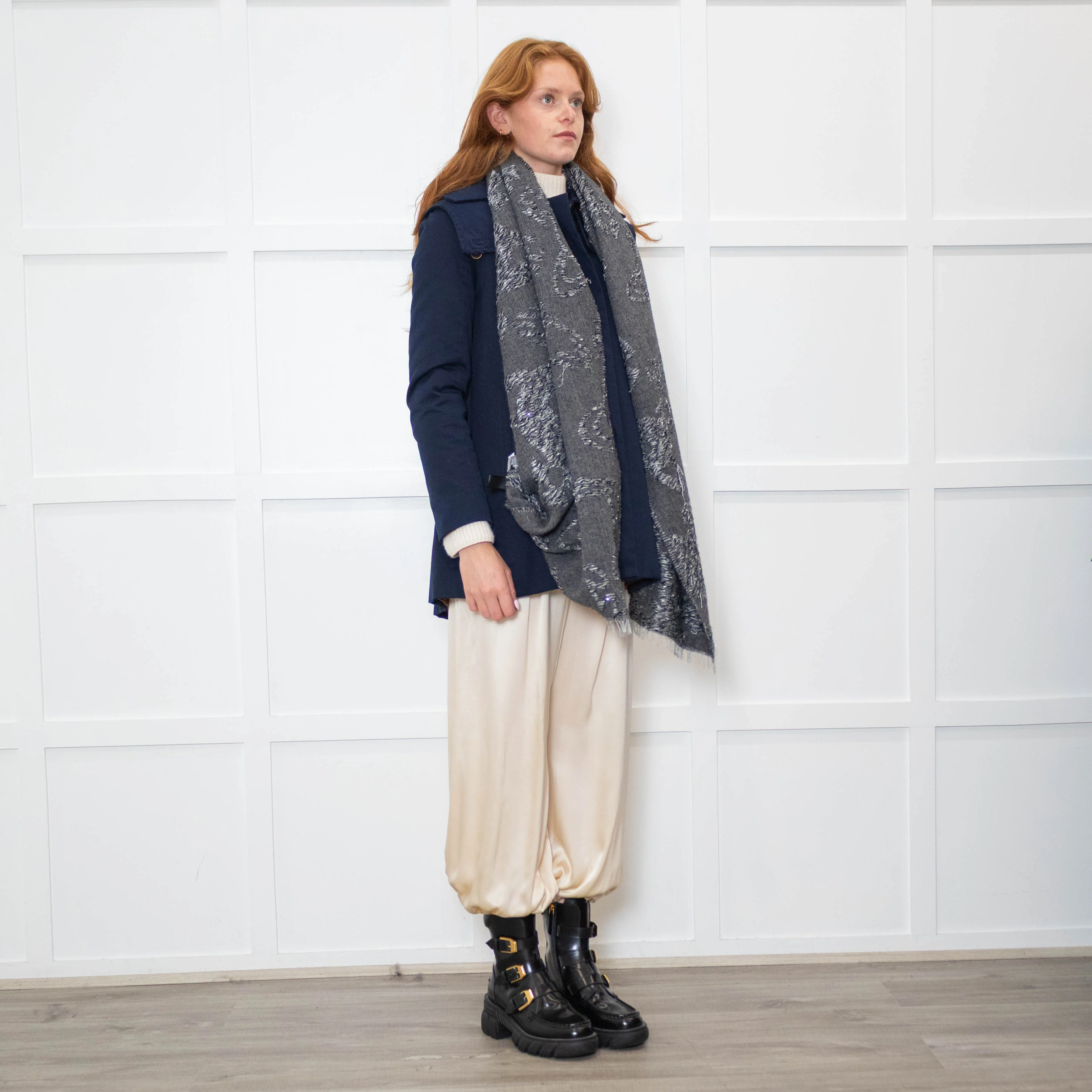 Vivienne Westwood Grey Sparkle Wool Mix Scarf - Image 5