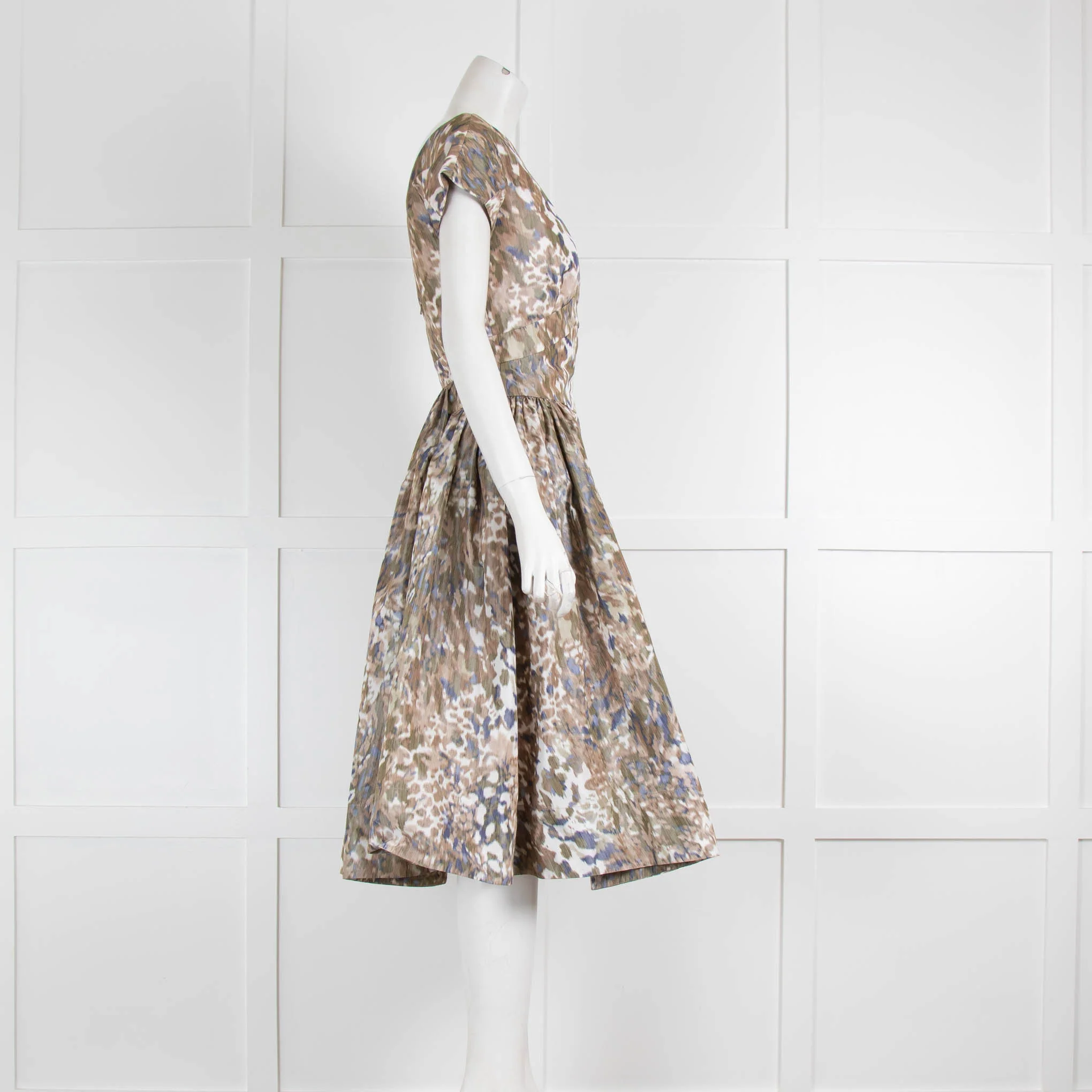 Vivienne Westwood Khaki Cream Print Small Sleeves Midi Dress - Image 2