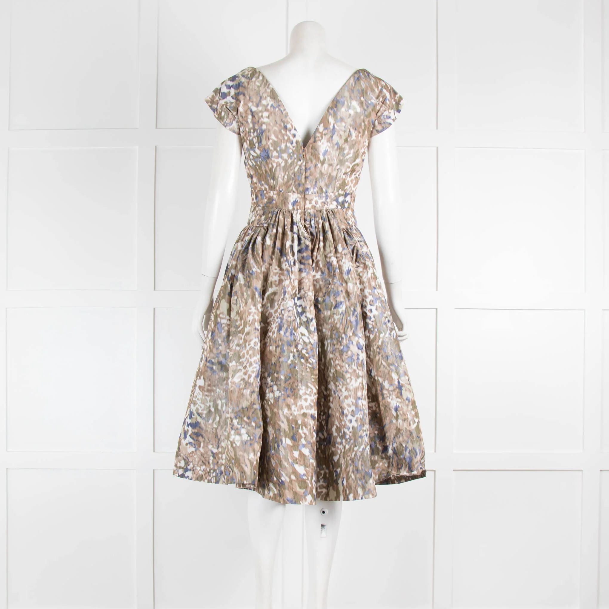 Vivienne Westwood Khaki Cream Print Small Sleeves Midi Dress - Image 3
