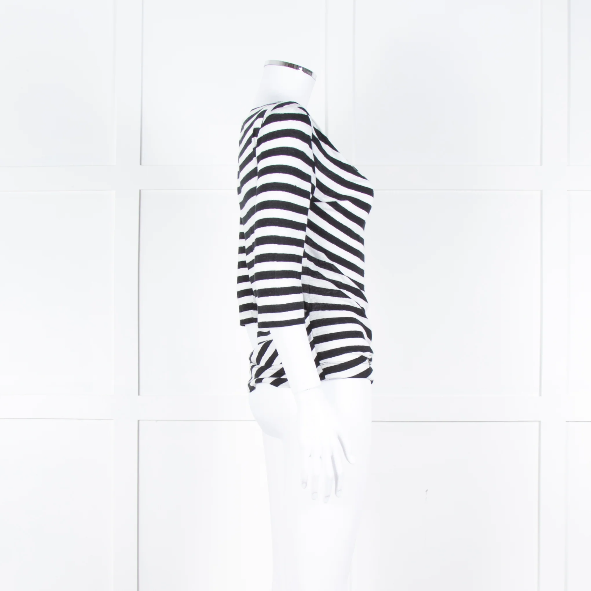 Vivienne Westwood White Black Stripes 3/4 Sleeves Wide Neck Top - Image 3