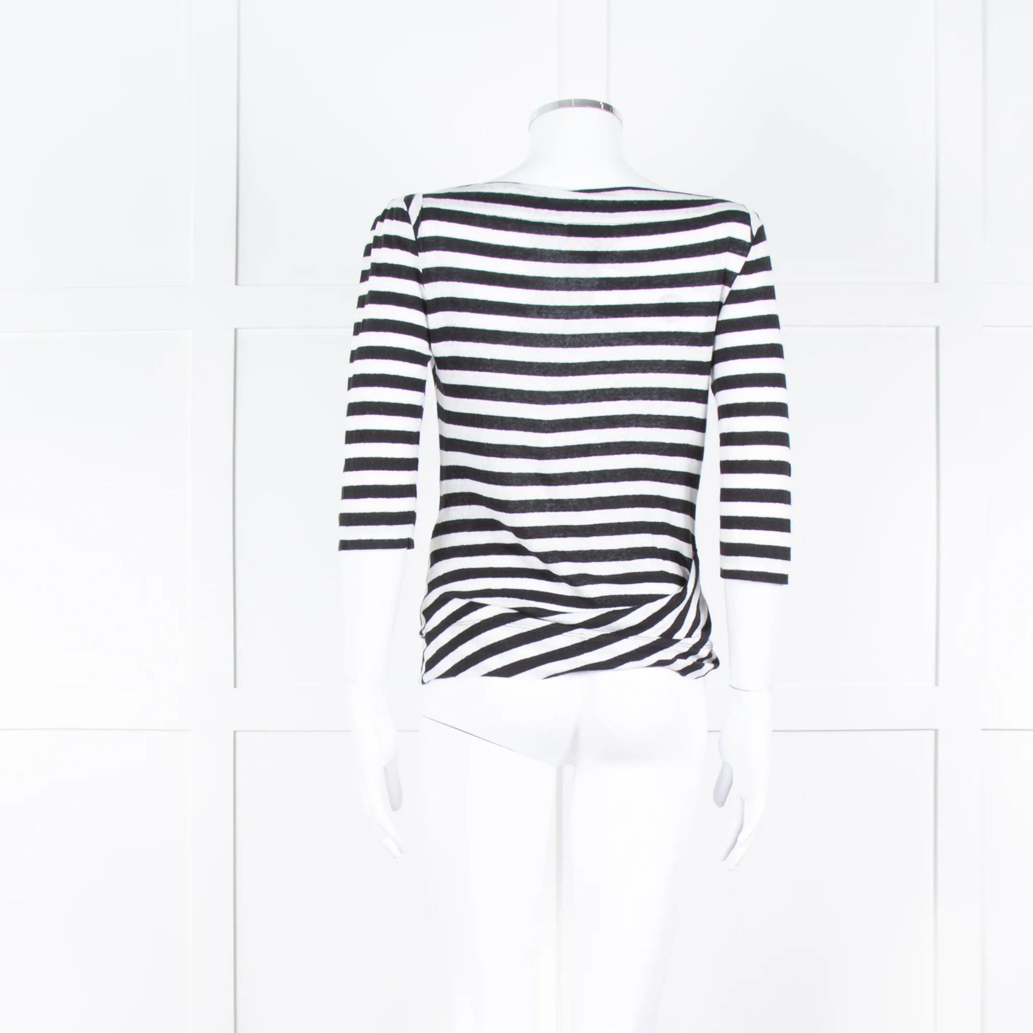 Vivienne Westwood White Black Stripes 3/4 Sleeves Wide Neck Top - Image 5