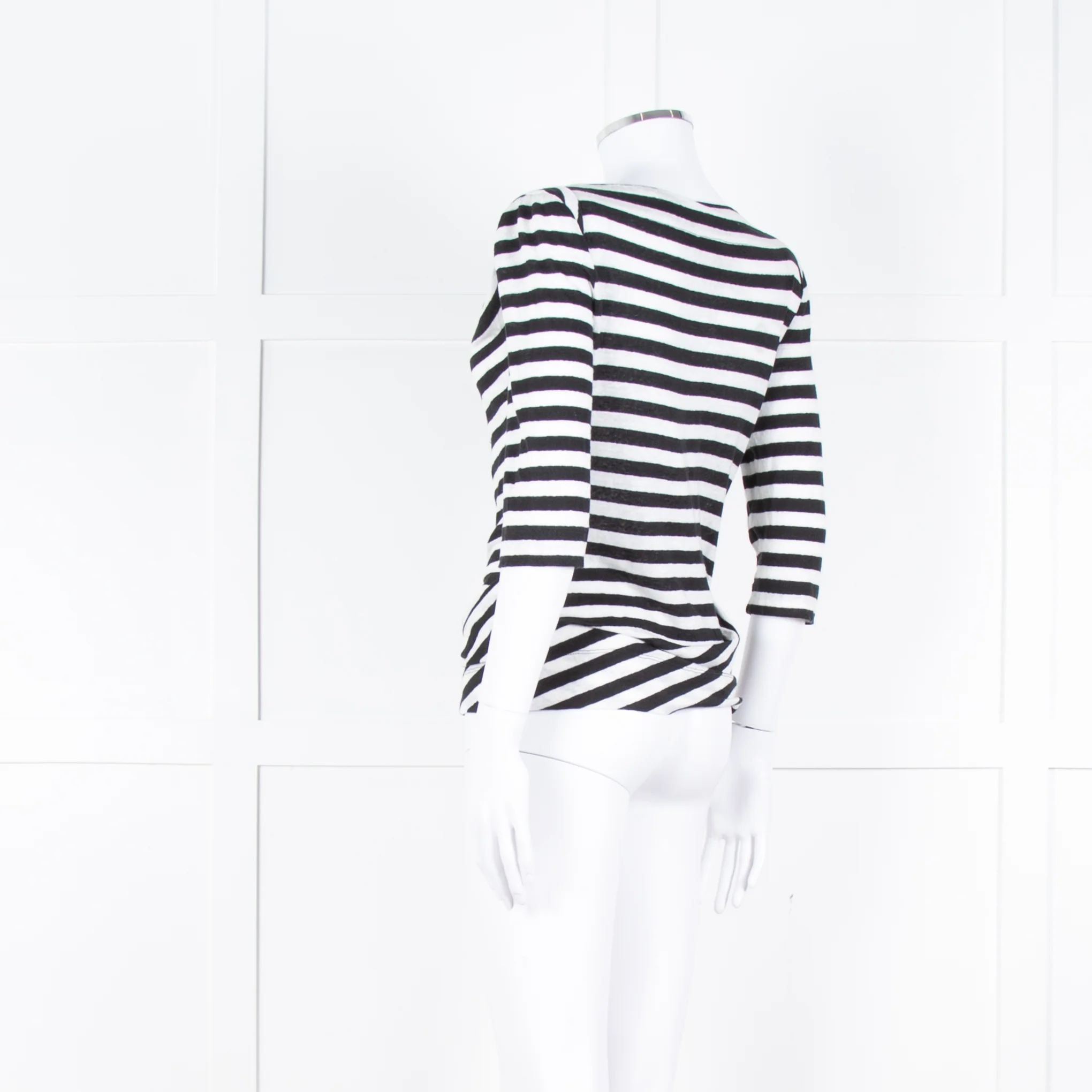 Vivienne Westwood White Black Stripes 3/4 Sleeves Wide Neck Top - Image 6