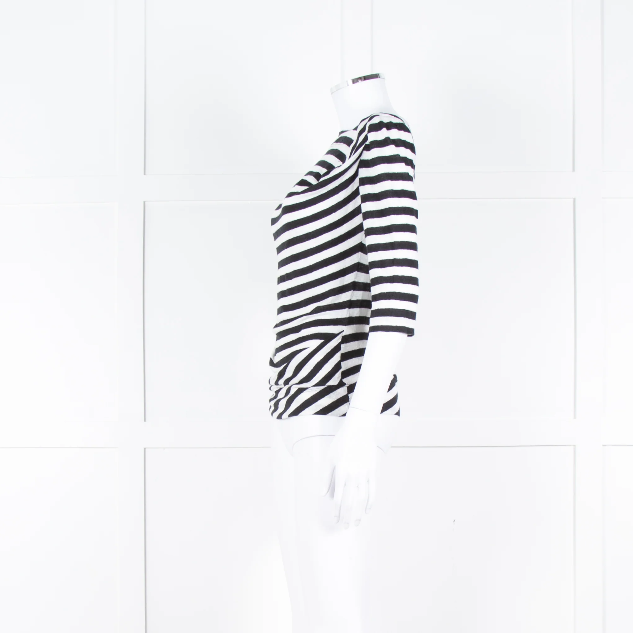 Vivienne Westwood White Black Stripes 3/4 Sleeves Wide Neck Top - Image 7
