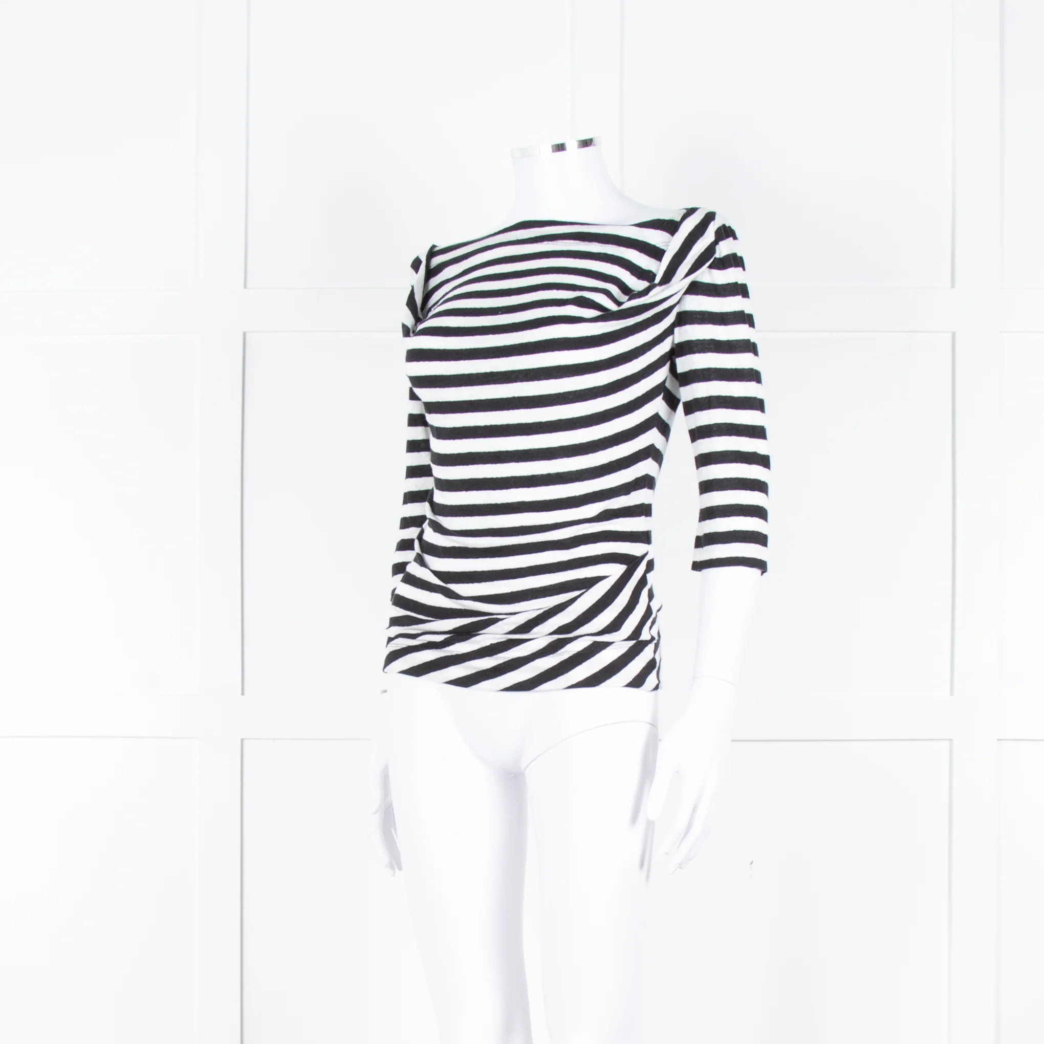 Vivienne Westwood White Black Stripes 3/4 Sleeves Wide Neck Top - Image 8