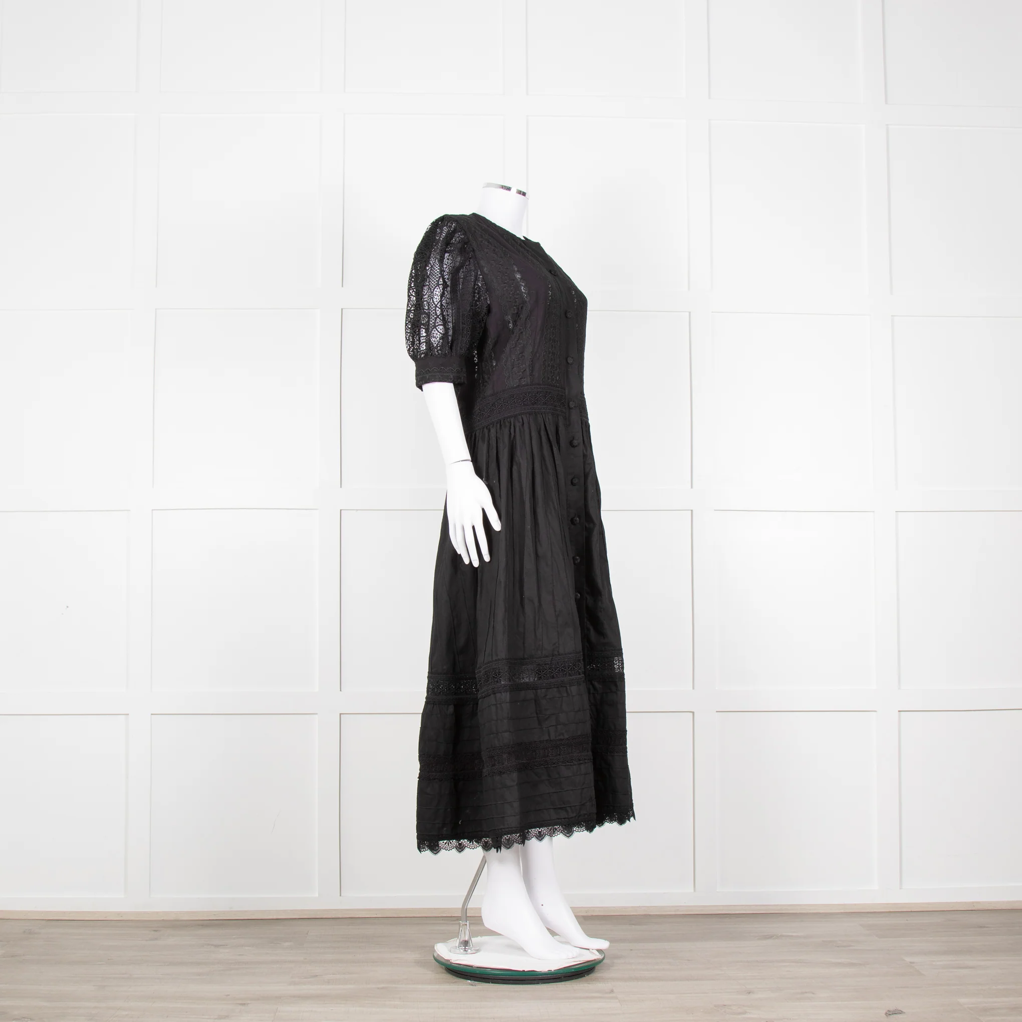 Waimari Black Cotton Lace Detail Puff Sleeve Maxi Dress - Image 2