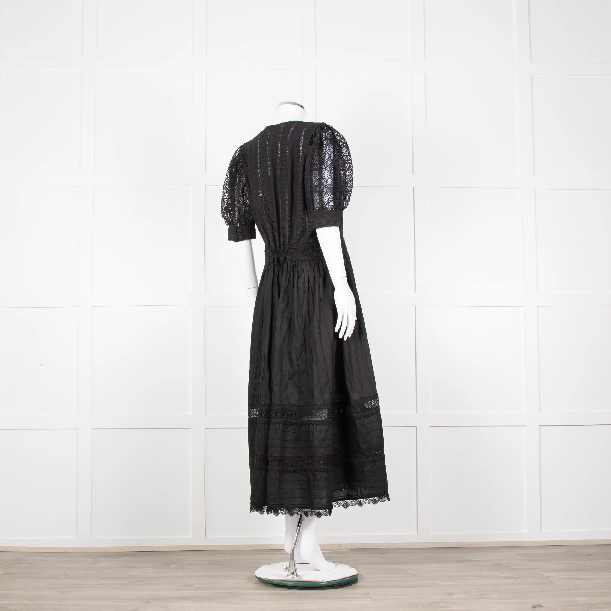 Waimari Black Cotton Lace Detail Puff Sleeve Maxi Dress - Image 4