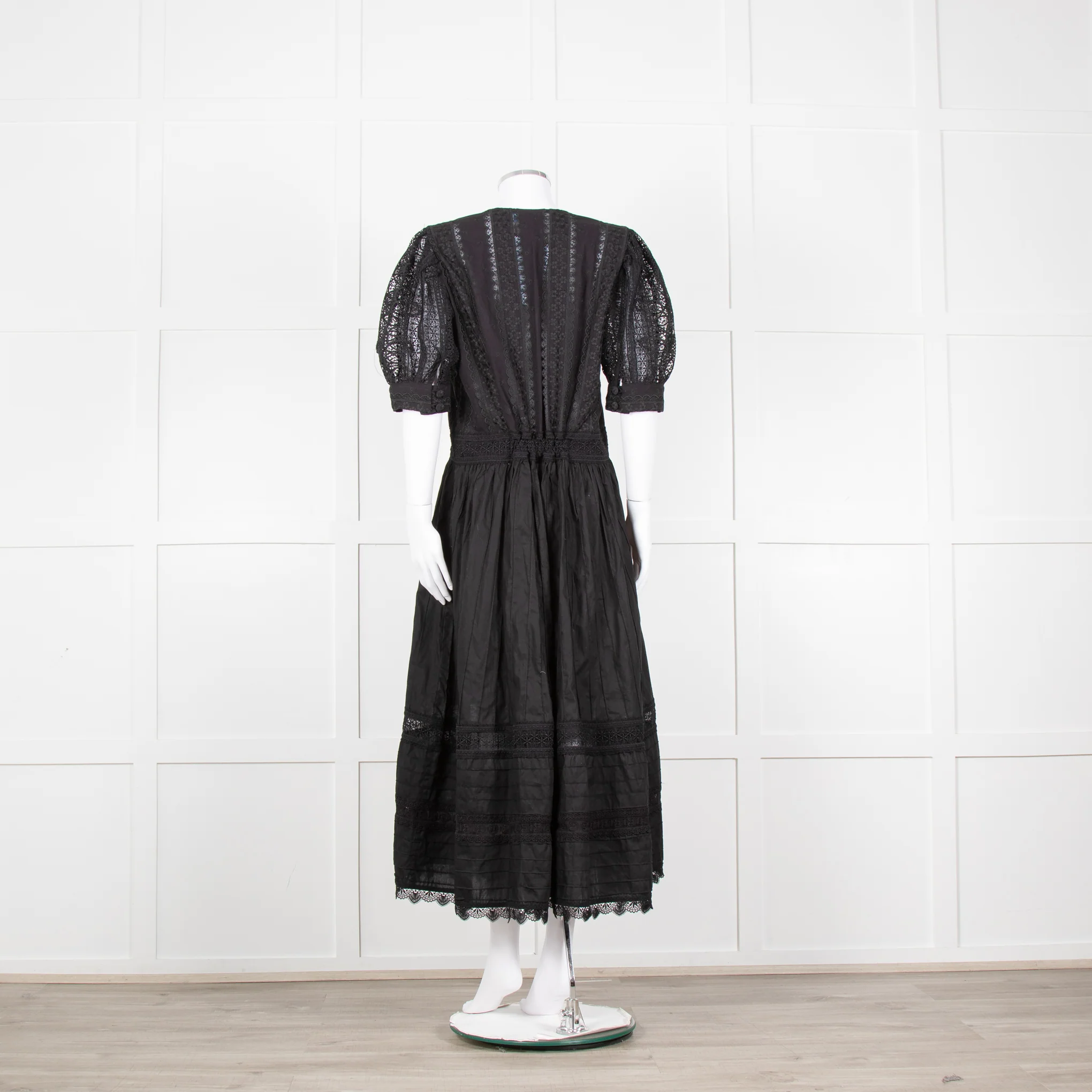 Waimari Black Cotton Lace Detail Puff Sleeve Maxi Dress - Image 5