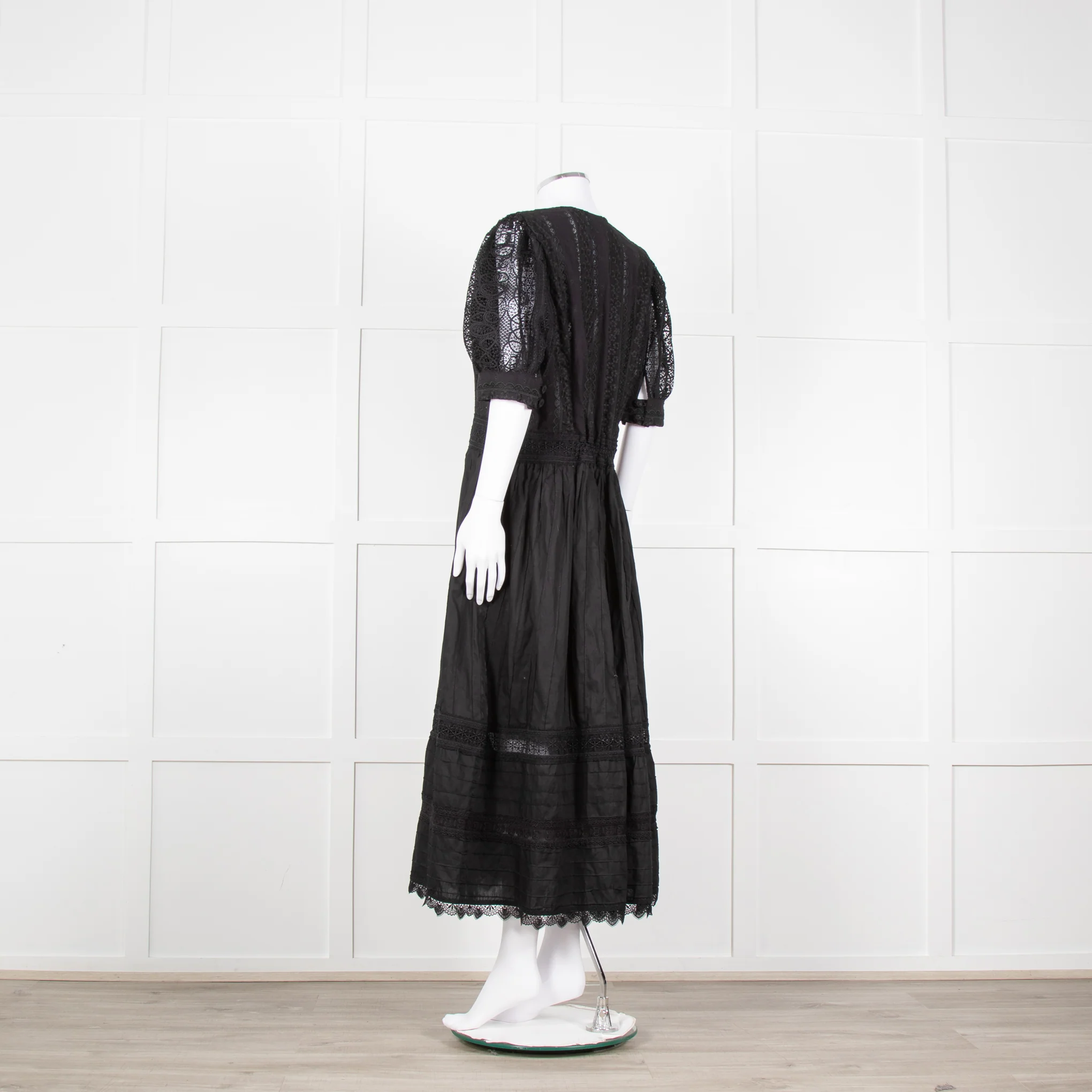 Waimari Black Cotton Lace Detail Puff Sleeve Maxi Dress - Image 6