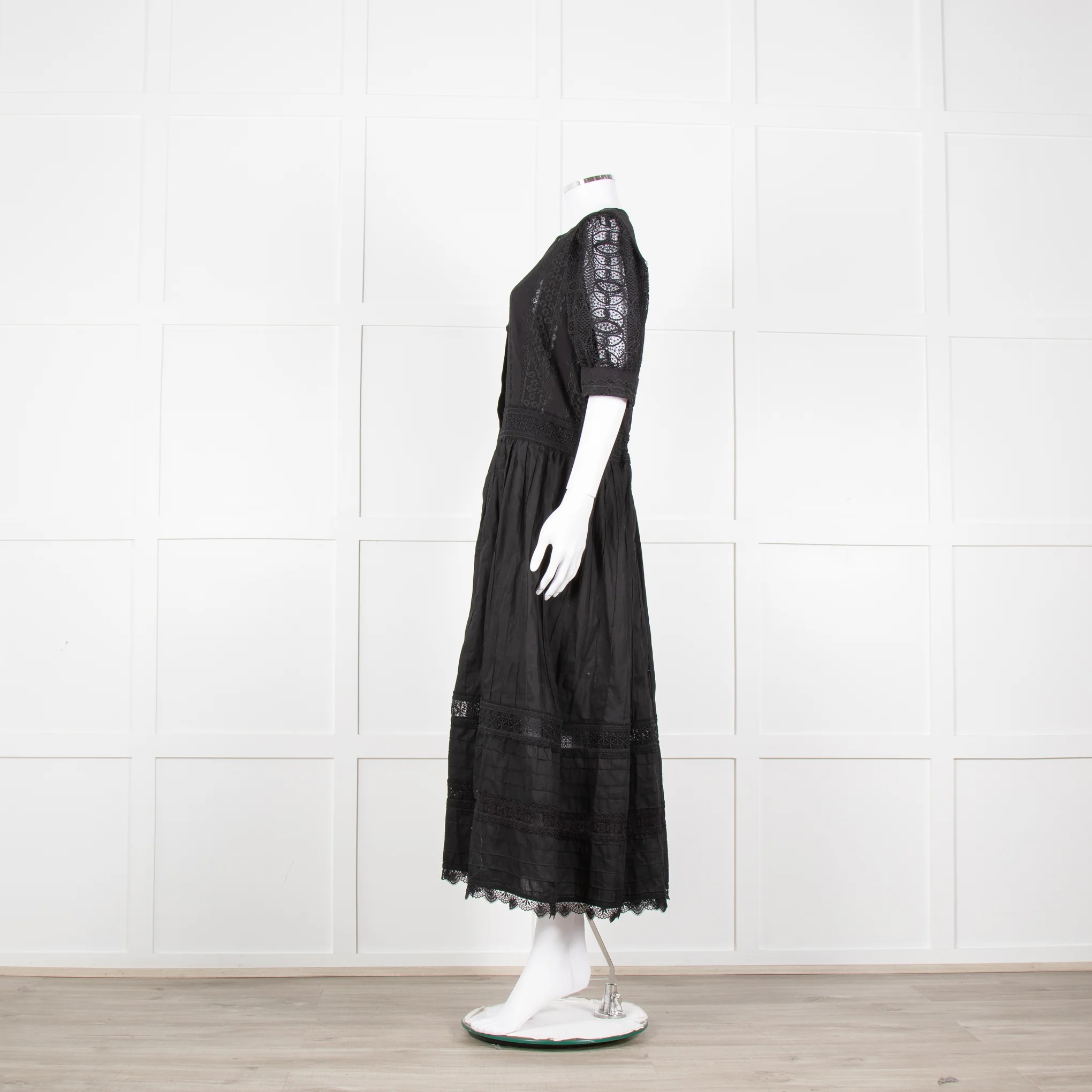 Waimari Black Cotton Lace Detail Puff Sleeve Maxi Dress - Image 7