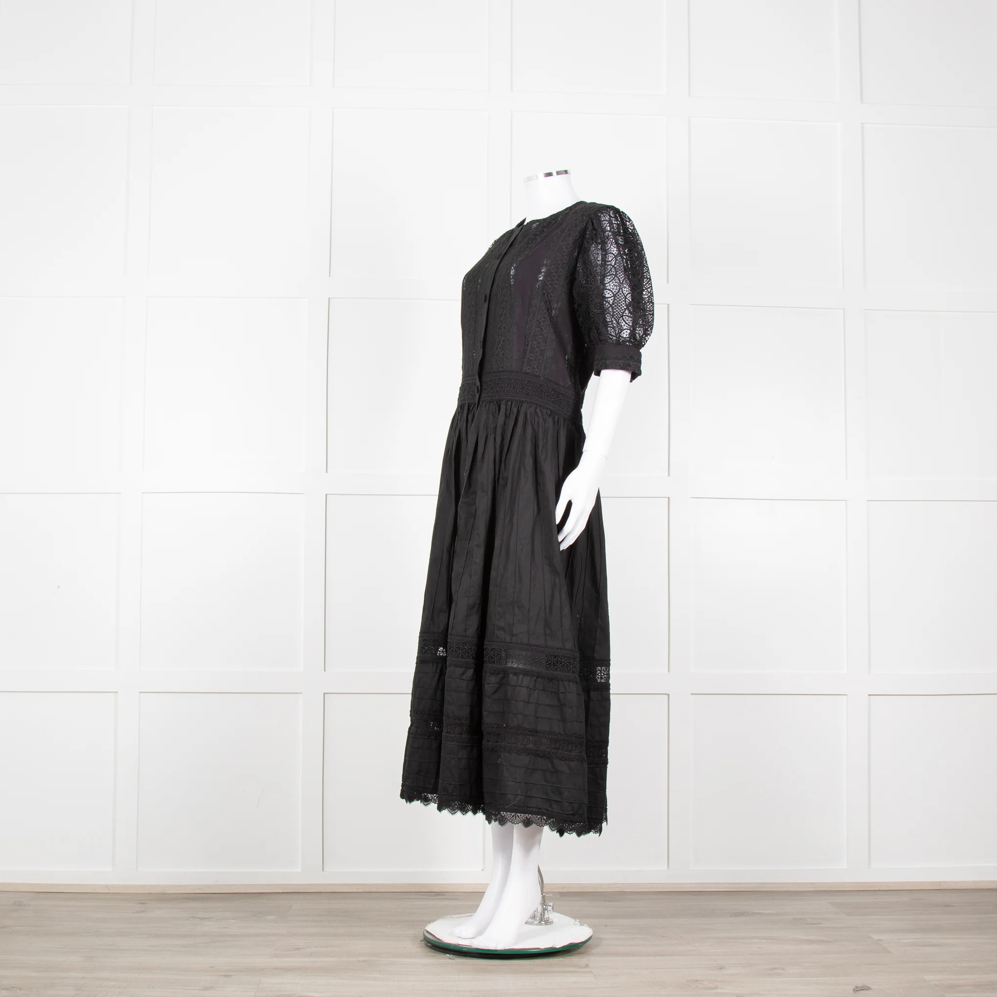 Waimari Black Cotton Lace Detail Puff Sleeve Maxi Dress - Image 8