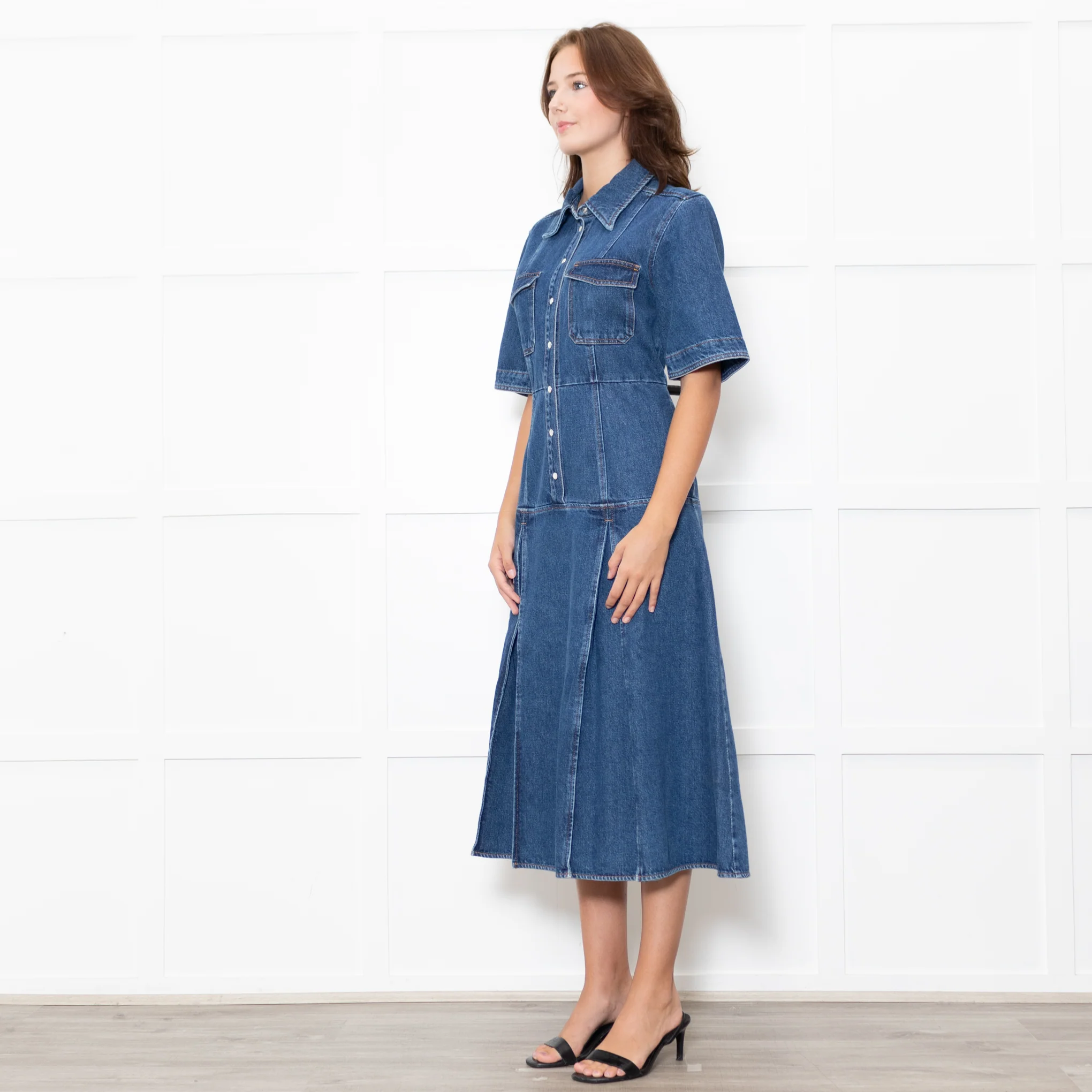 Wales Bonner Dark Denim Saint Katherine Shirt Dress - Image 3