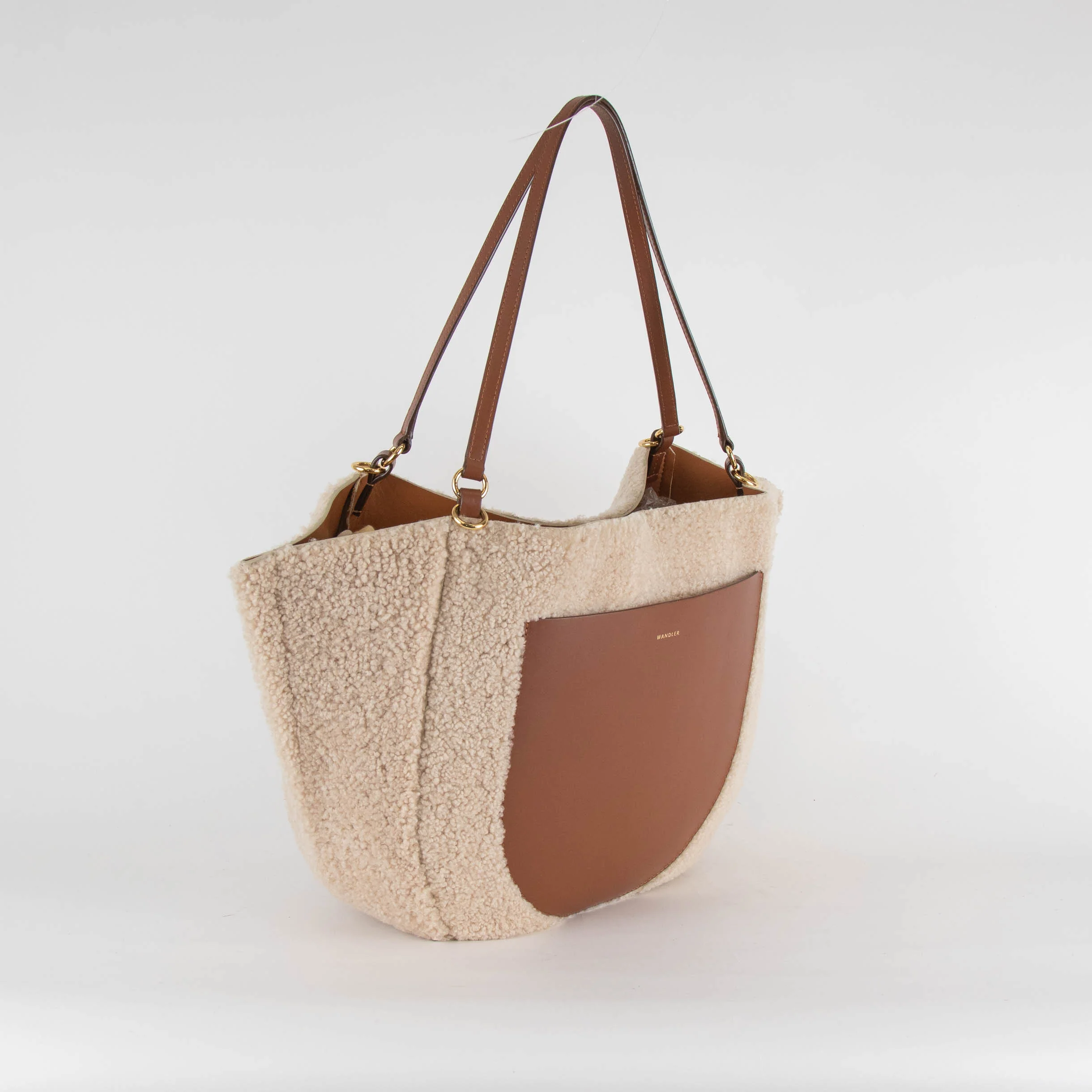 Wandler Brown Mia Leather And Sheepskin Tote Bag - Image 2