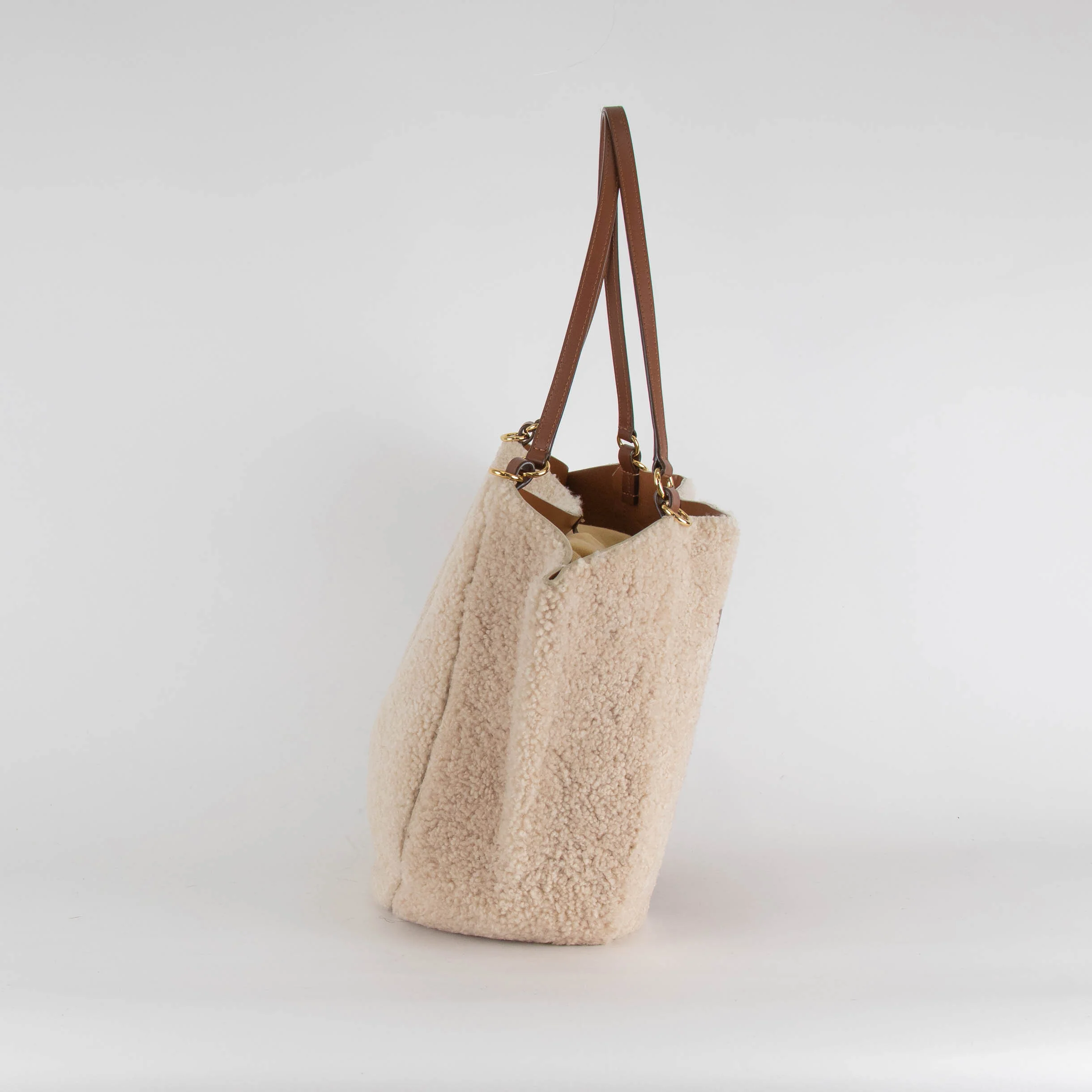 Wandler Brown Mia Leather And Sheepskin Tote Bag - Image 3