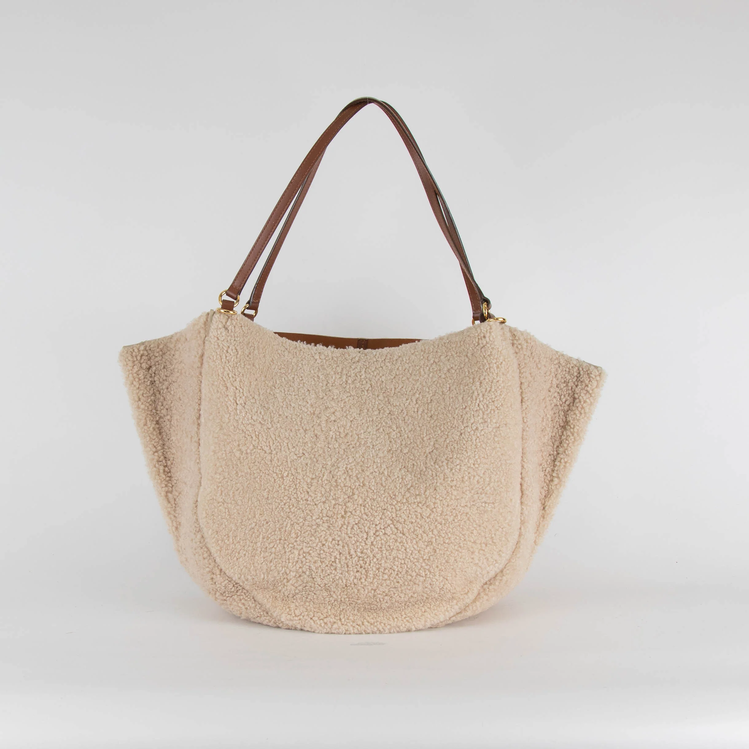 Wandler Brown Mia Leather And Sheepskin Tote Bag - Image 4