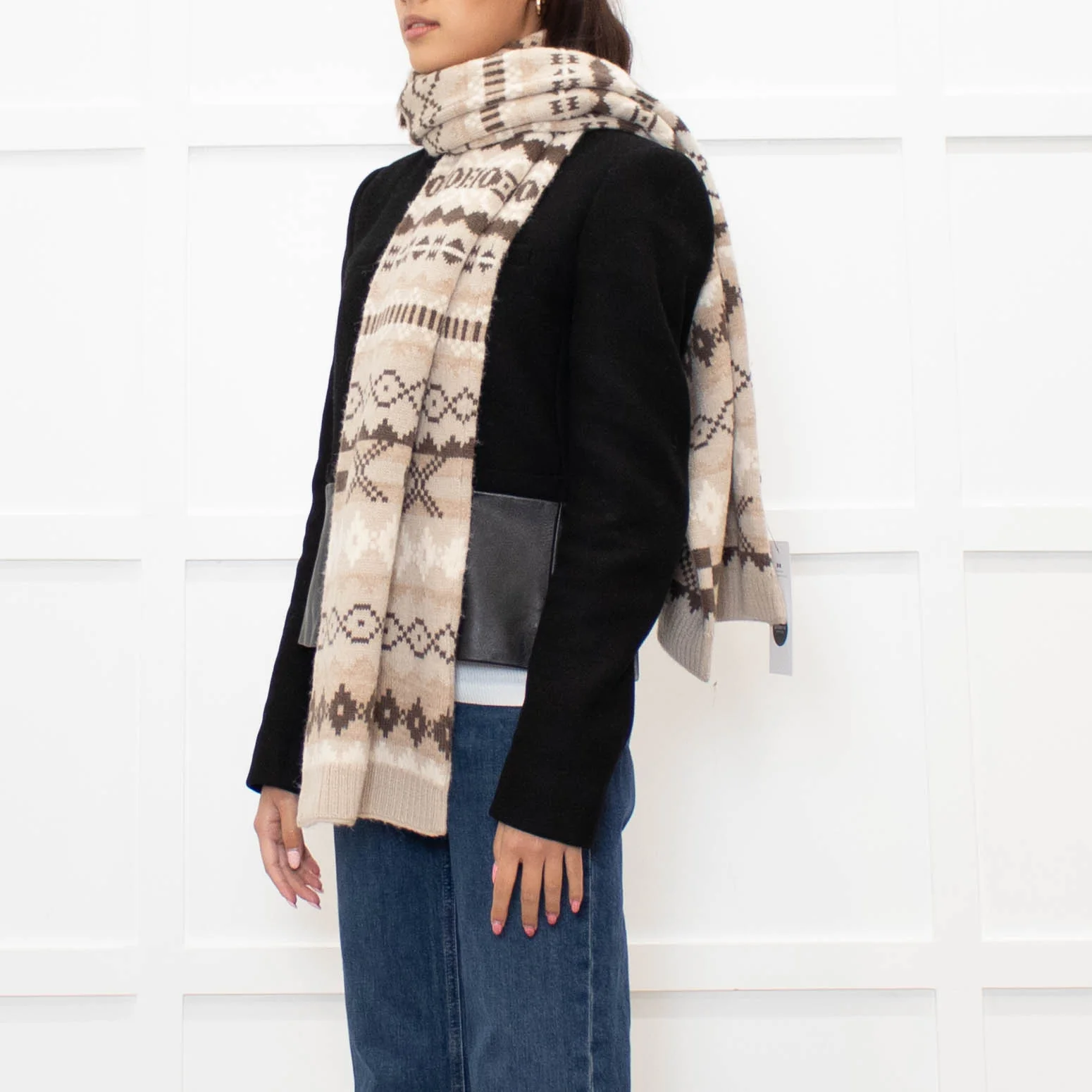 Weekend Max Mara Beige Fair Isle Wool Blend Scarf - Image 2