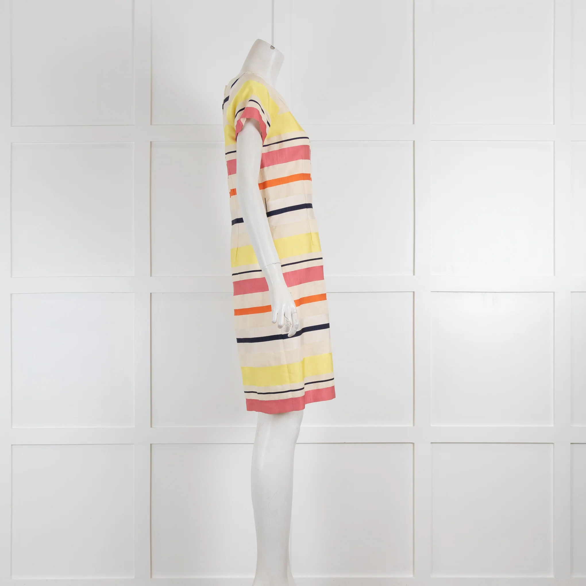 Weekend Max Mara Beige Multi Stripe Cap Sleeve Dress - Image 3