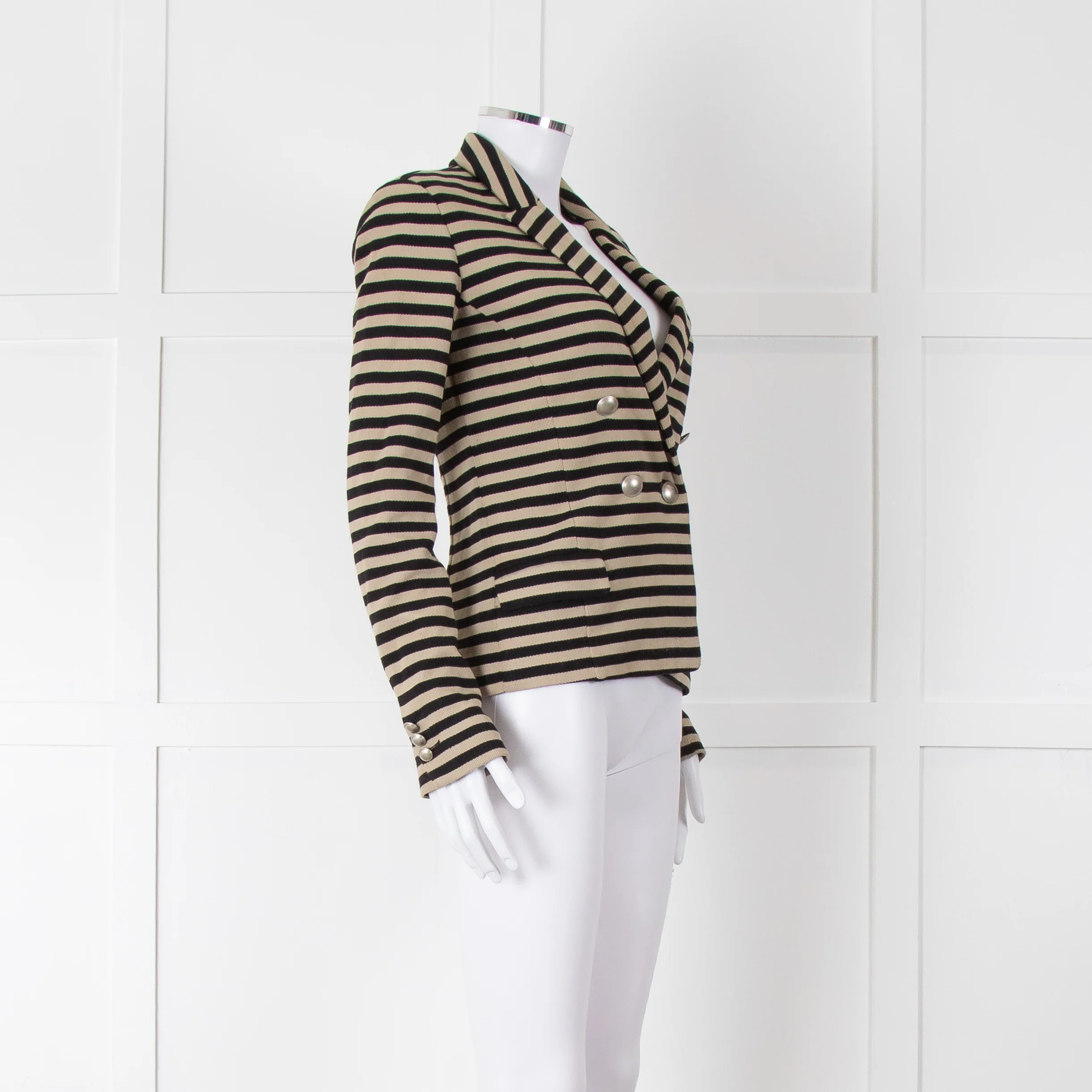Weekend Max Mara Black Beige Stripes Double Breasted Jacket - Image 2