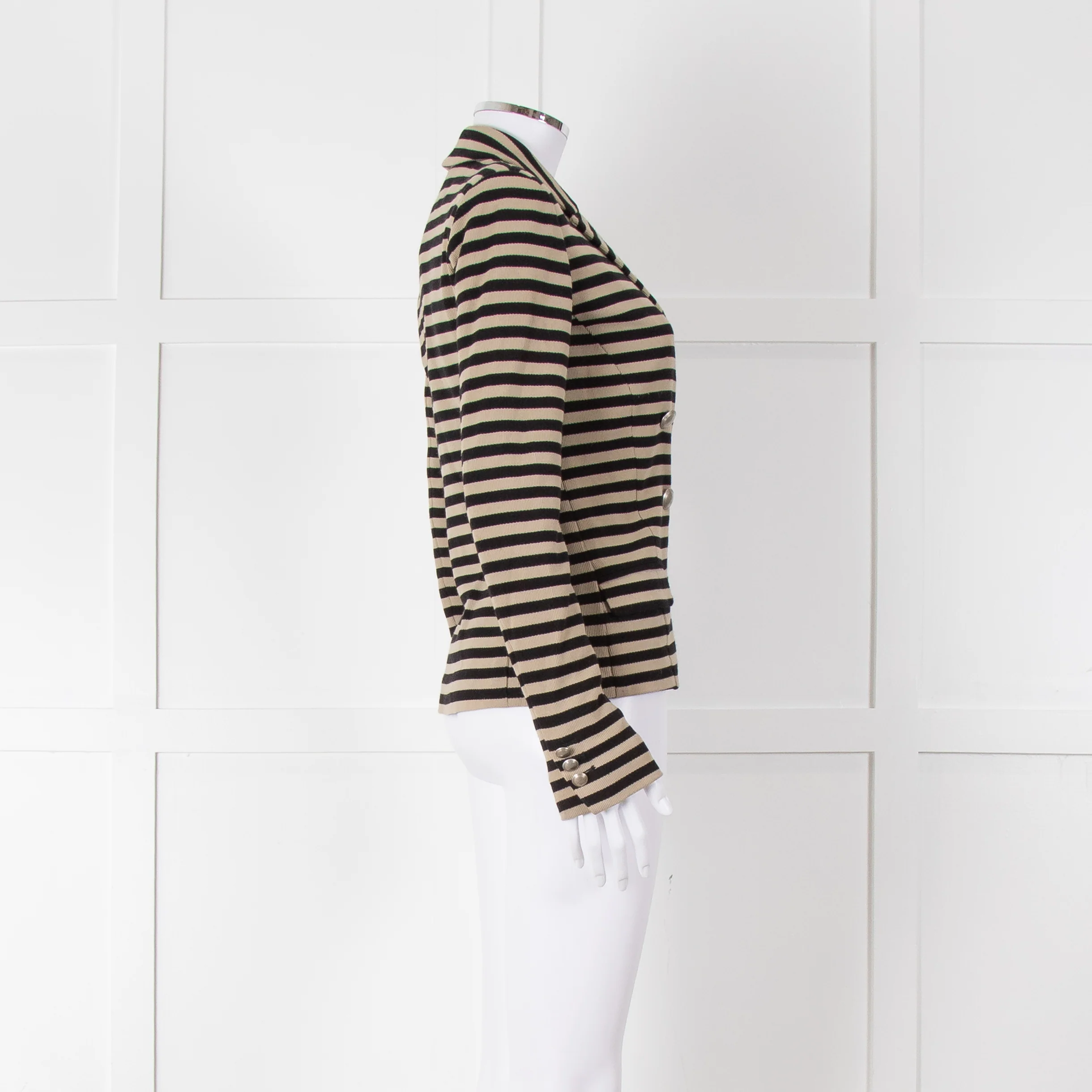 Weekend Max Mara Black Beige Stripes Double Breasted Jacket - Image 3