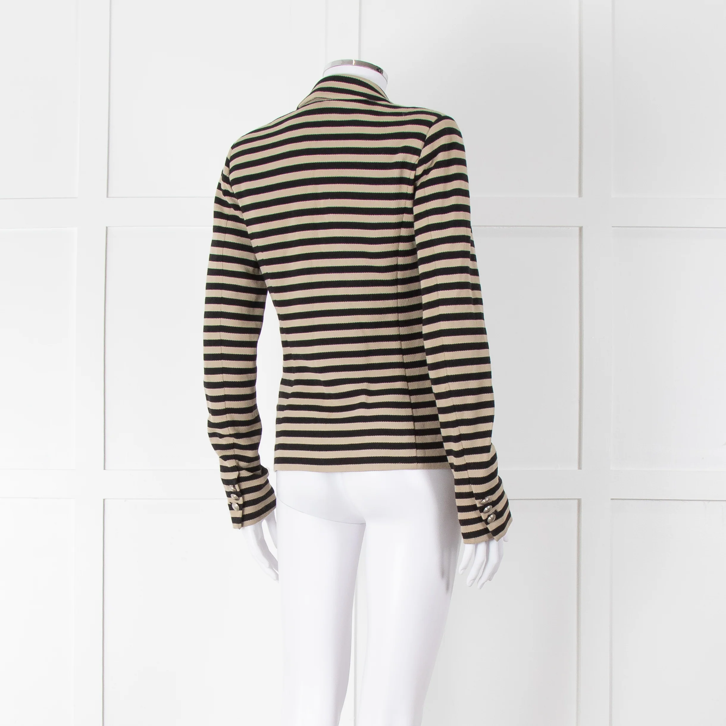 Weekend Max Mara Black Beige Stripes Double Breasted Jacket - Image 4