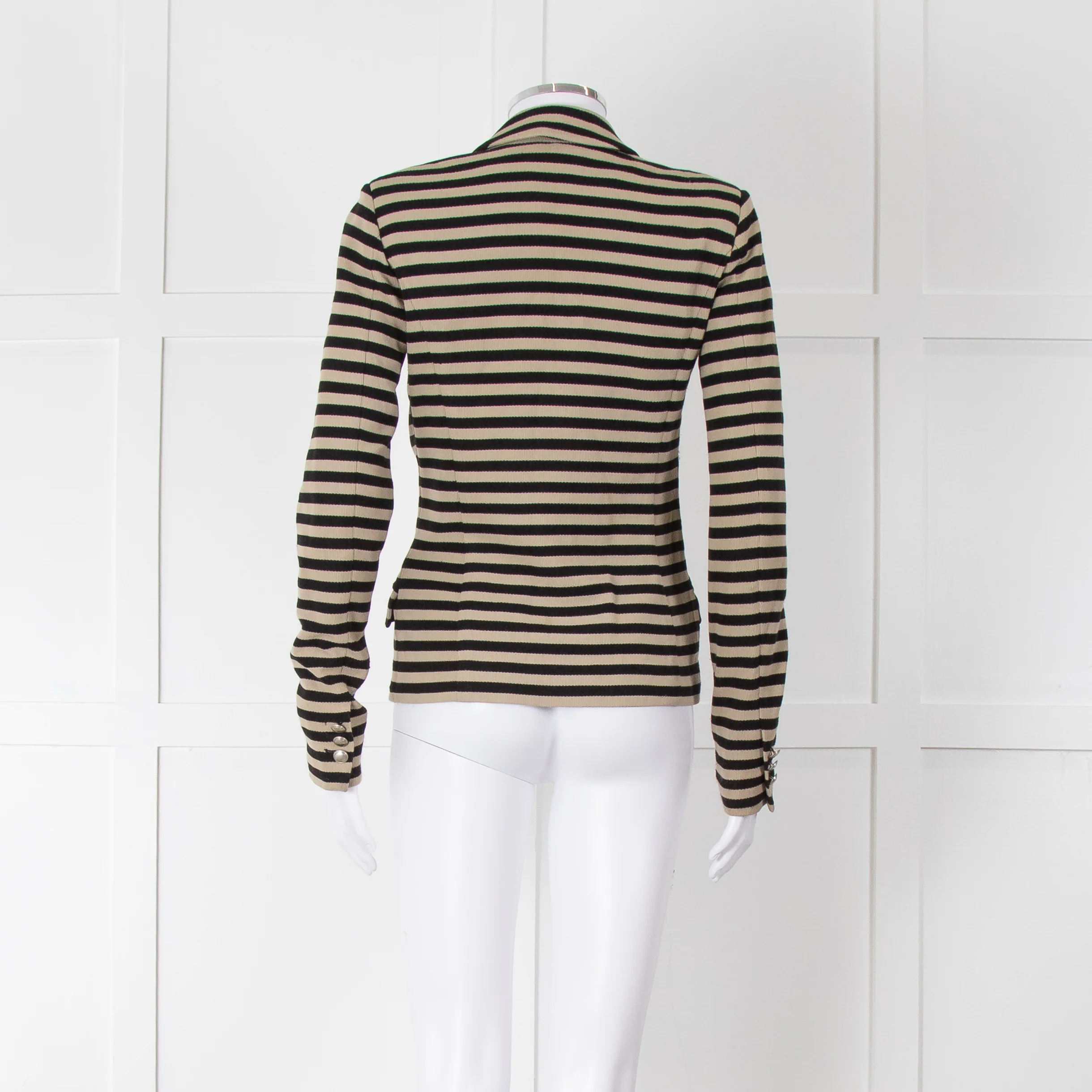 Weekend Max Mara Black Beige Stripes Double Breasted Jacket - Image 5
