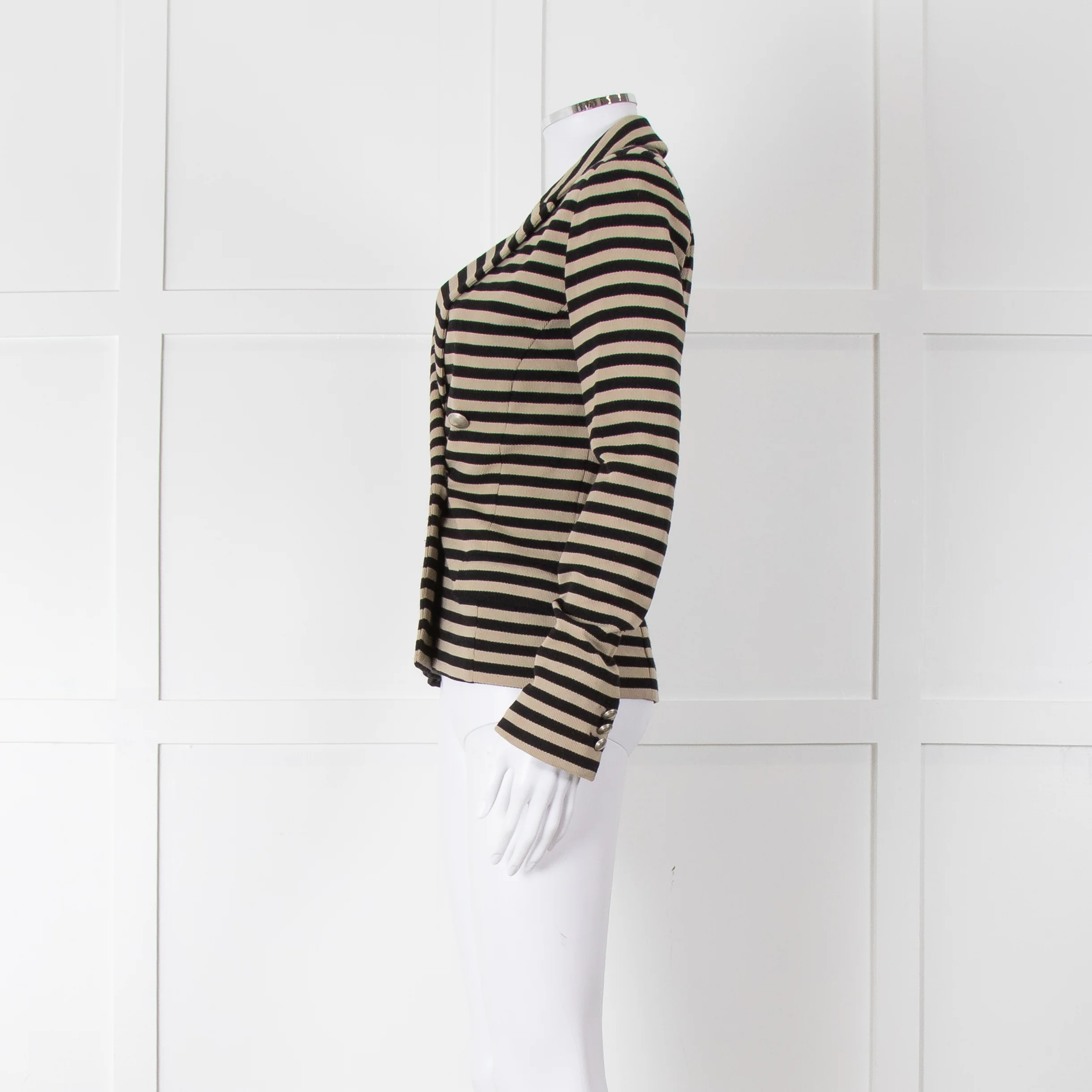 Weekend Max Mara Black Beige Stripes Double Breasted Jacket - Image 7