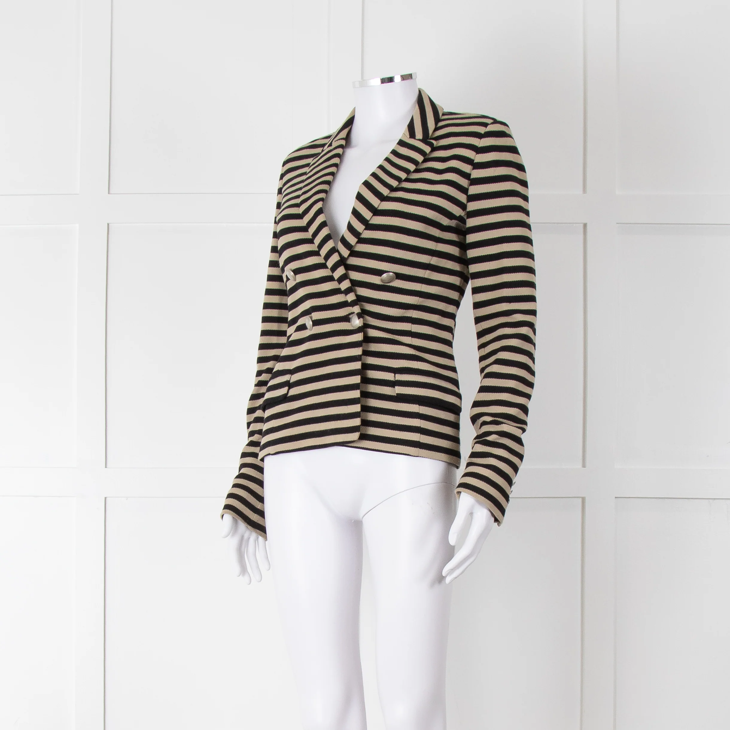 Weekend Max Mara Black Beige Stripes Double Breasted Jacket - Image 8