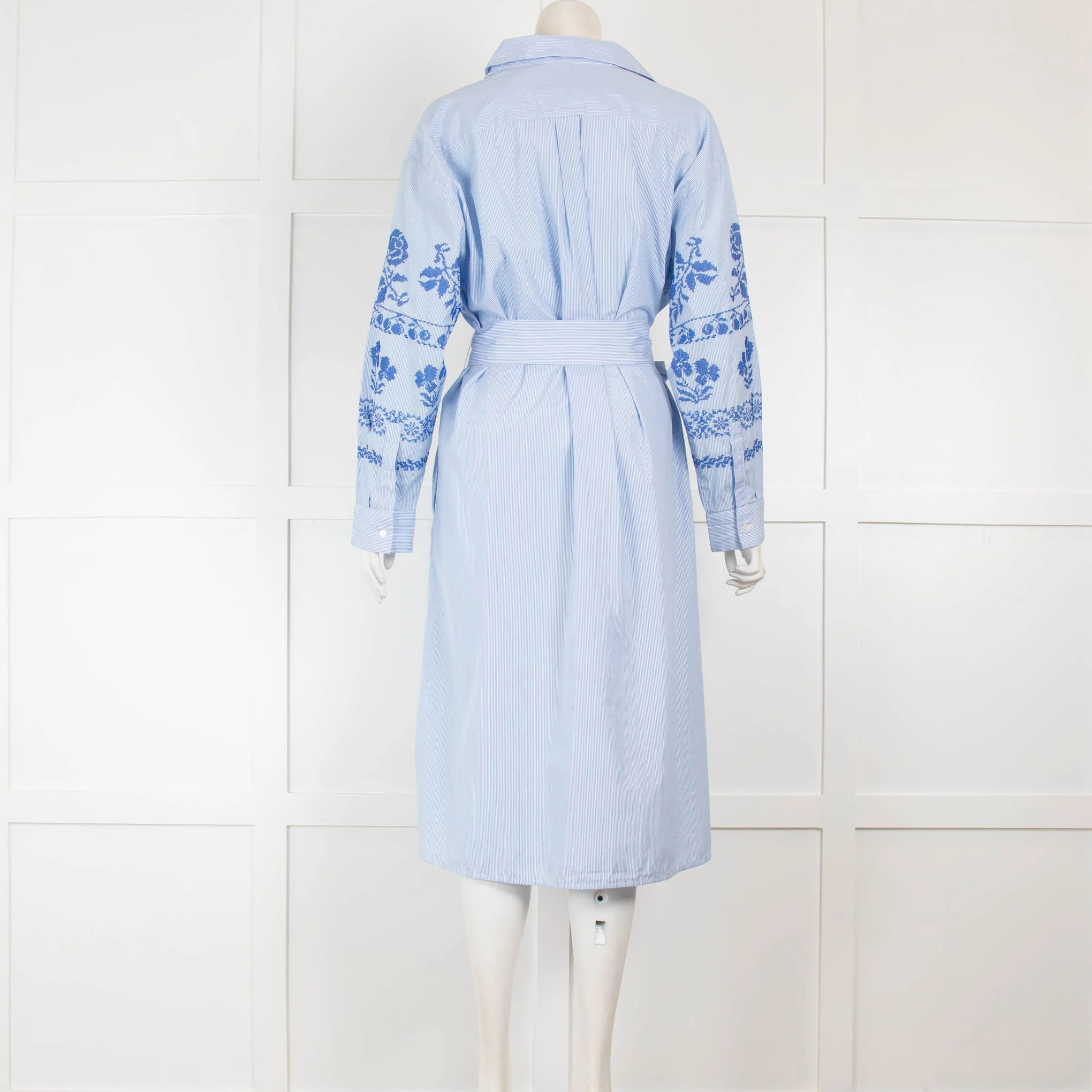 Weekend Max Mara Blue Stripe Embroidered Long Sleeve Shirt Dress - Image 3