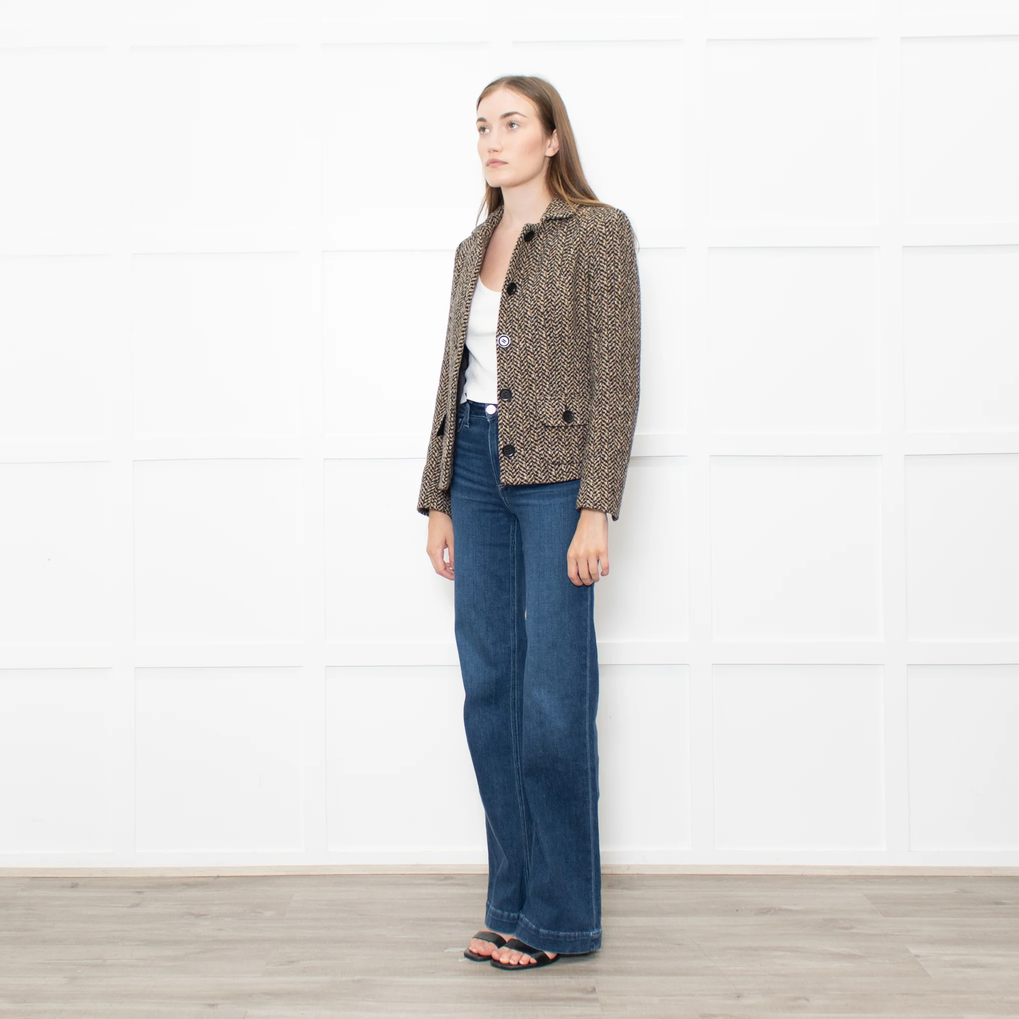 Weekend Max Mara Brown Beige Tweedy Wool Jacket - Image 3