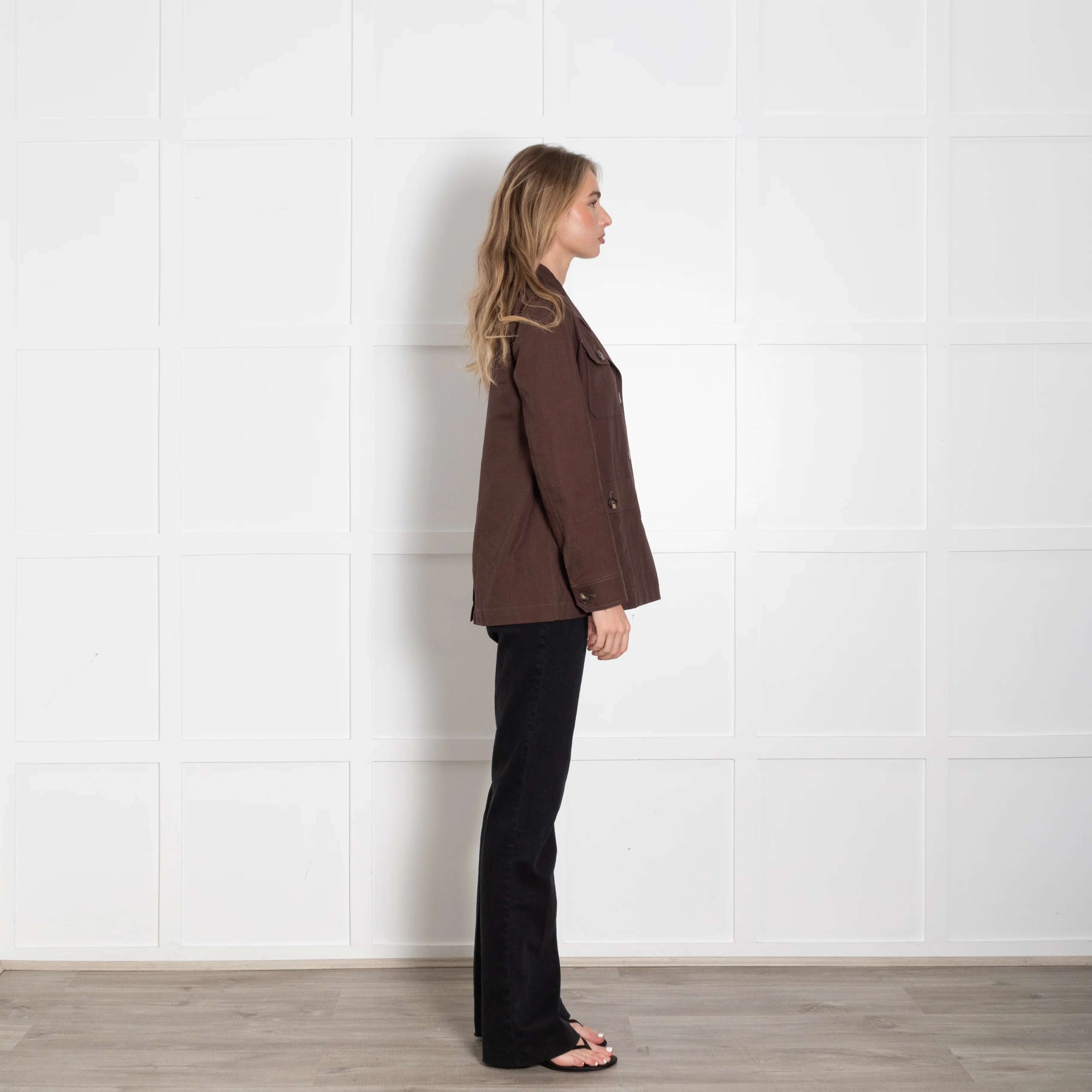 Weekend Max Mara Brown Cotton & Linen Safari Jacket - Image 6