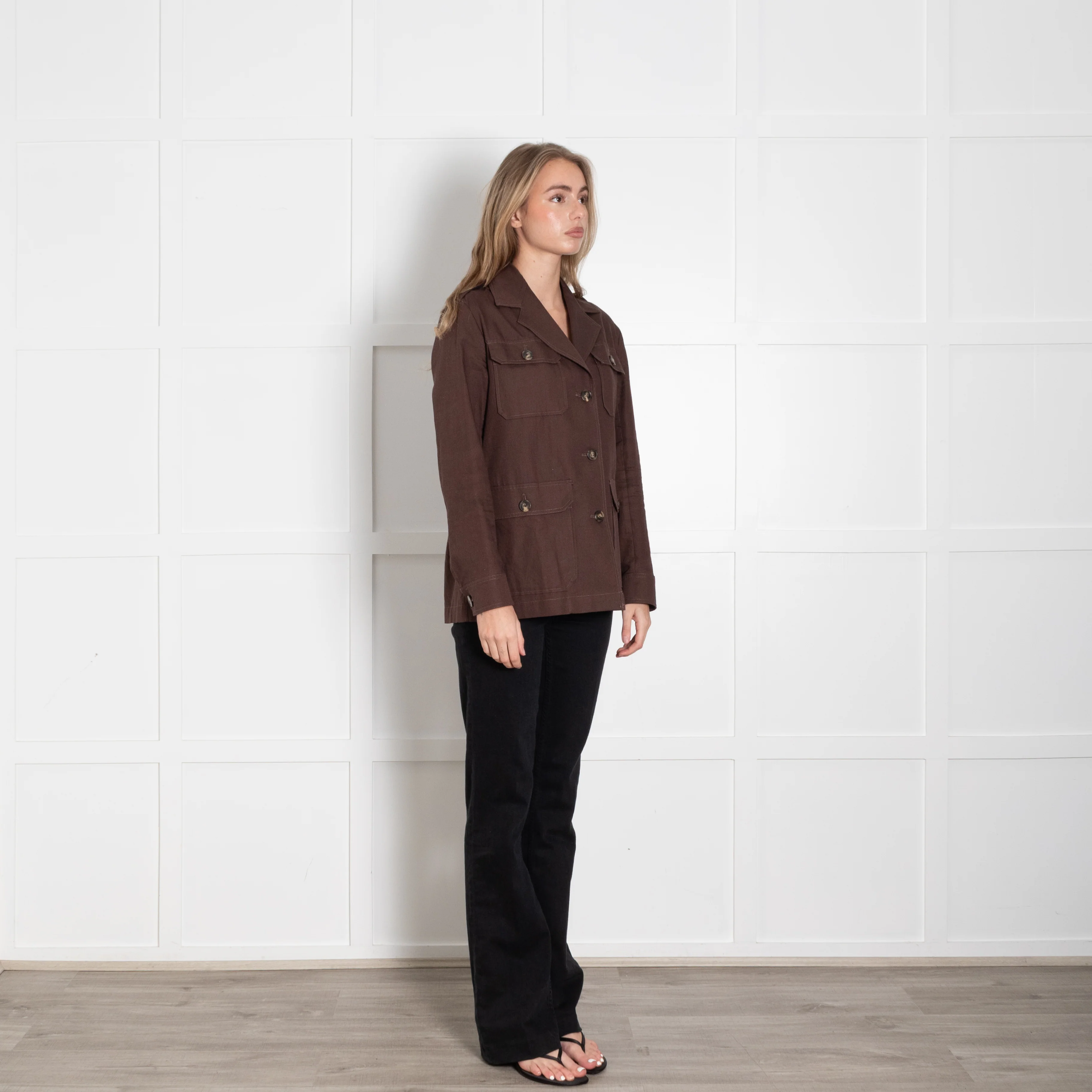 Weekend Max Mara Brown Cotton & Linen Safari Jacket - Image 7