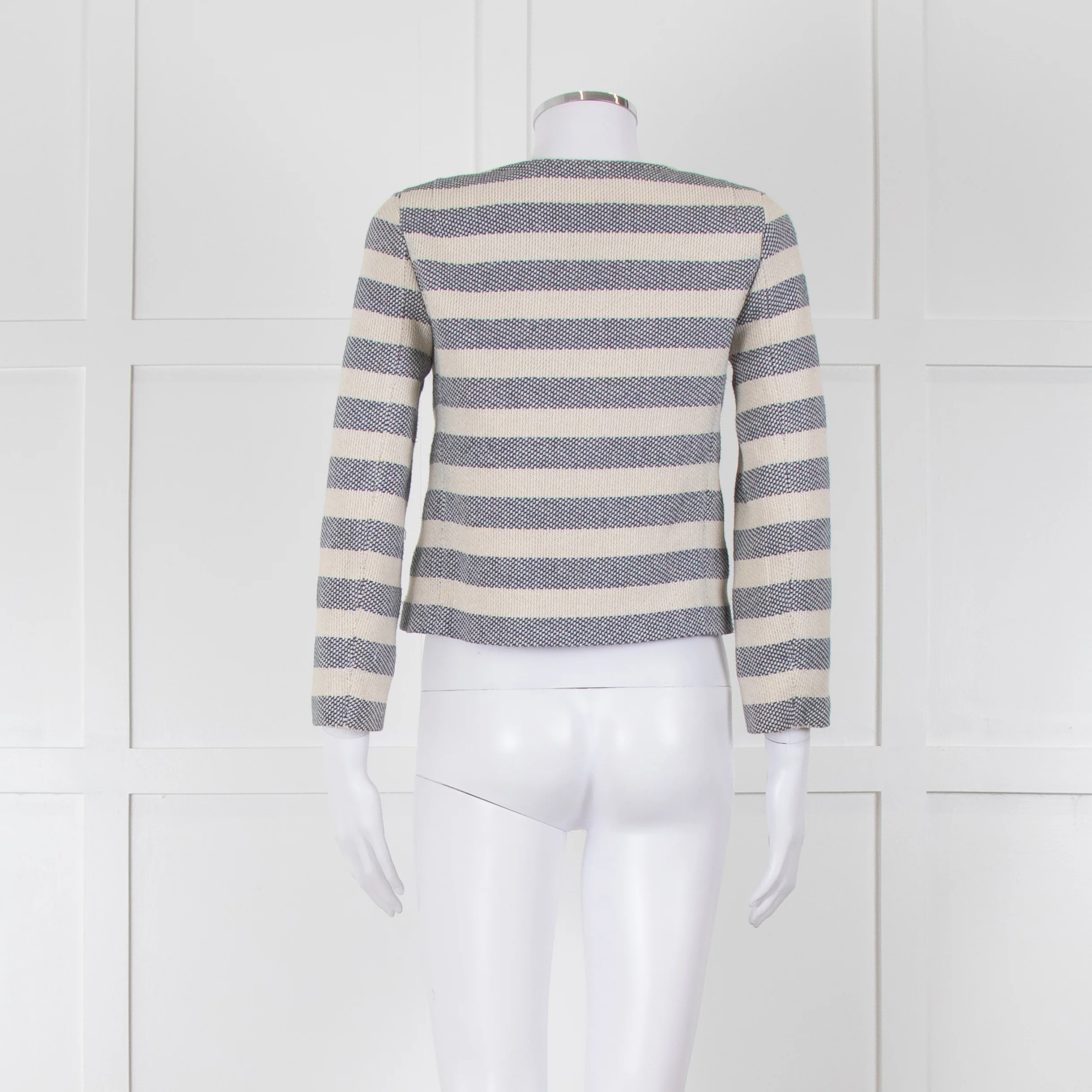 Weekend Max Mara Cream Blue Stripe Cotton Blend Jacket - Image 5
