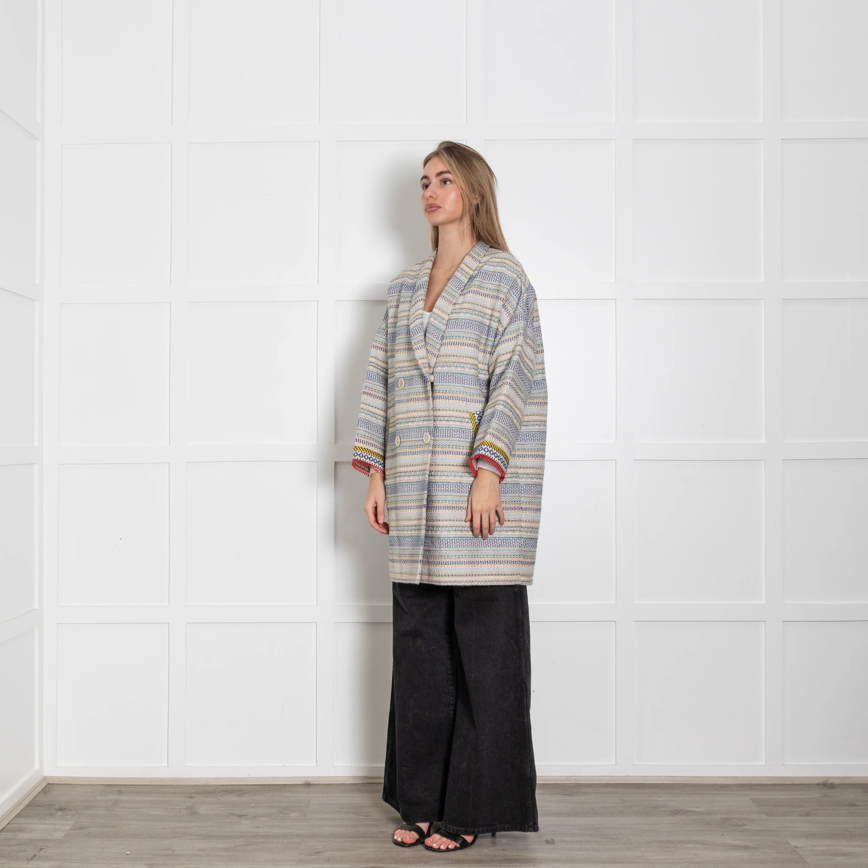 Weekend Max Mara Multi Stripe Cotton Blend Coat - Image 3