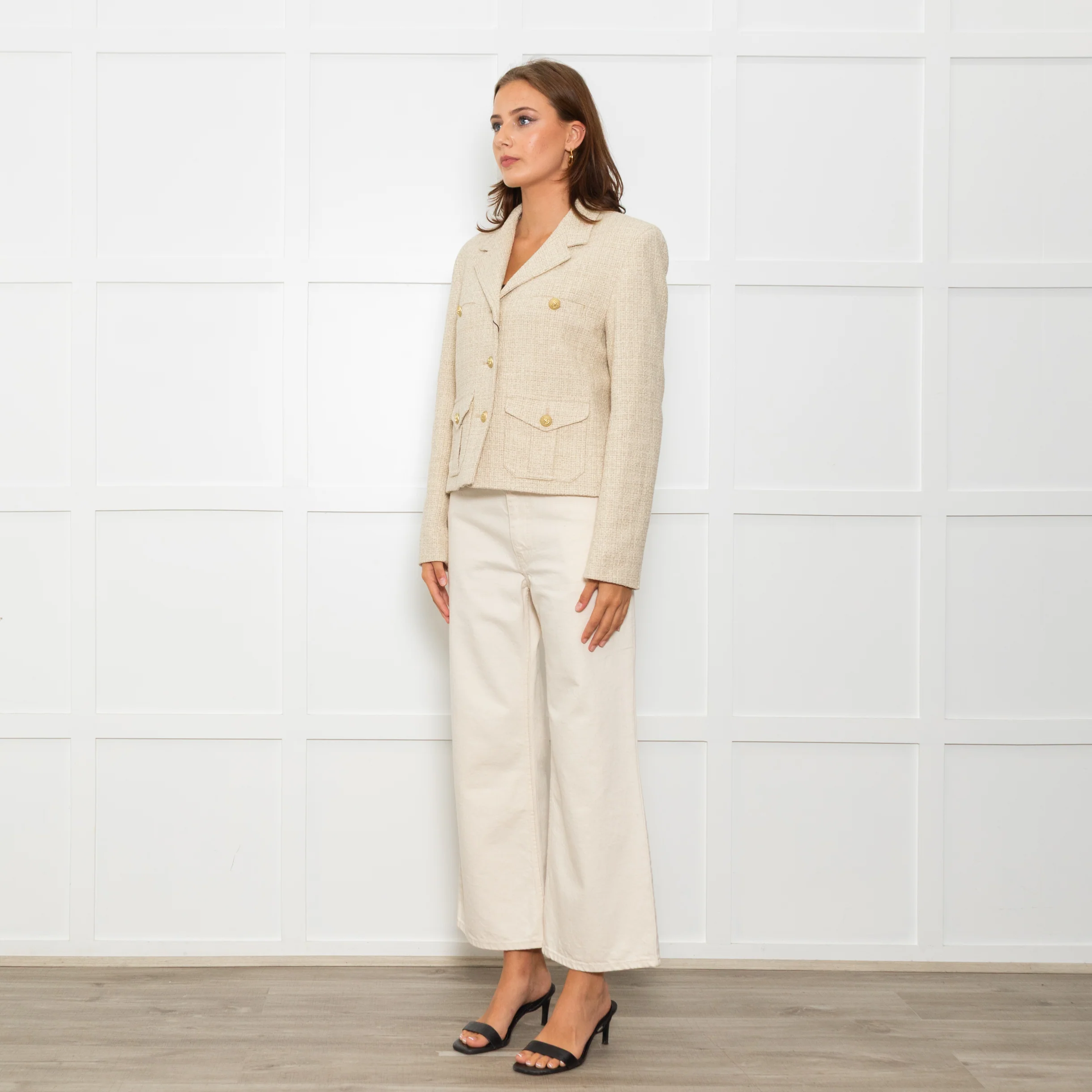 Weekend Max Mara Cream Tweed Cropped Jacket Anchor Buttons - Image 3