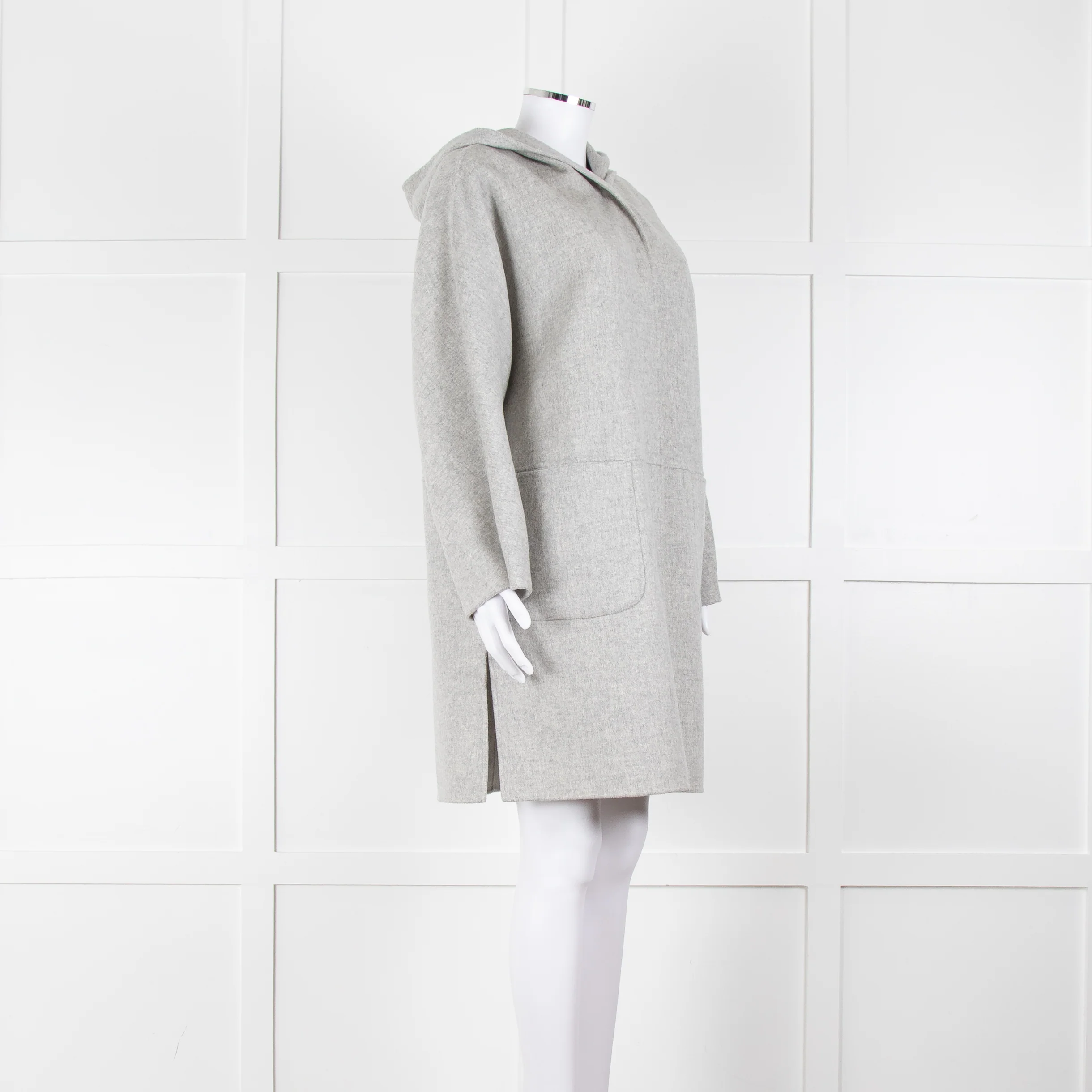 Weekend Max Mara Light Grey Wool Hooded Coat - Image 2