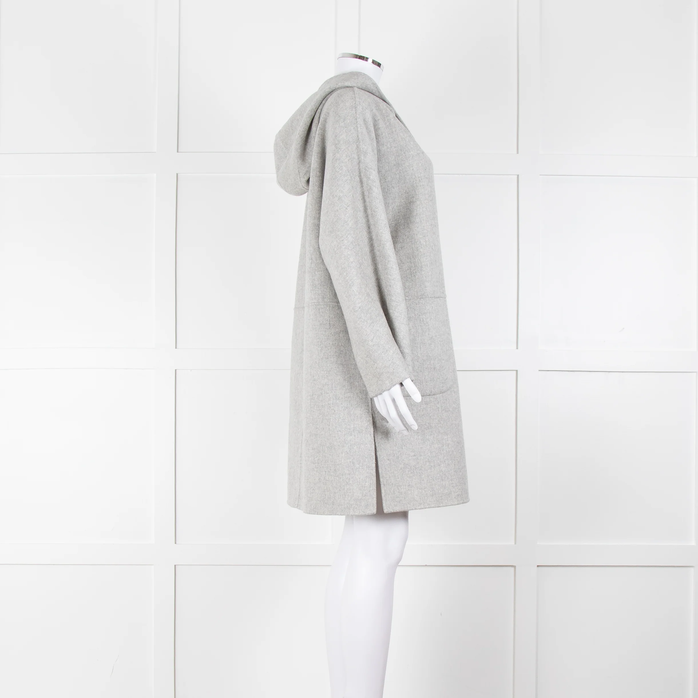 Weekend Max Mara Light Grey Wool Hooded Coat - Image 3