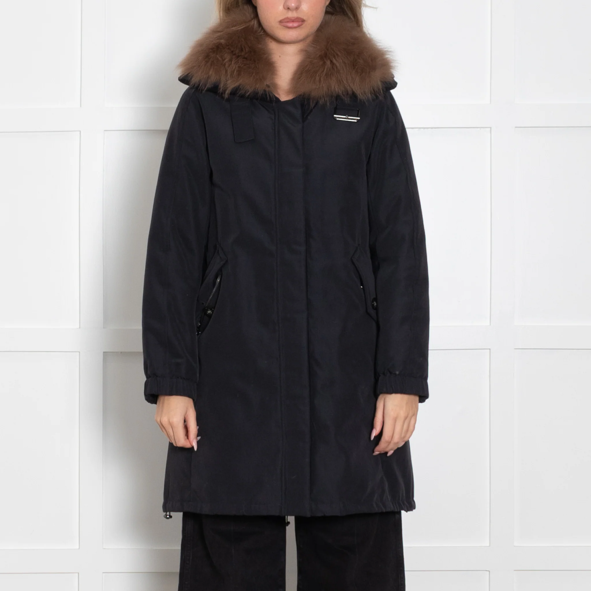 Weekend Max Mara Navy Blue Brown Faux Fur Puffer Coat - Image 2