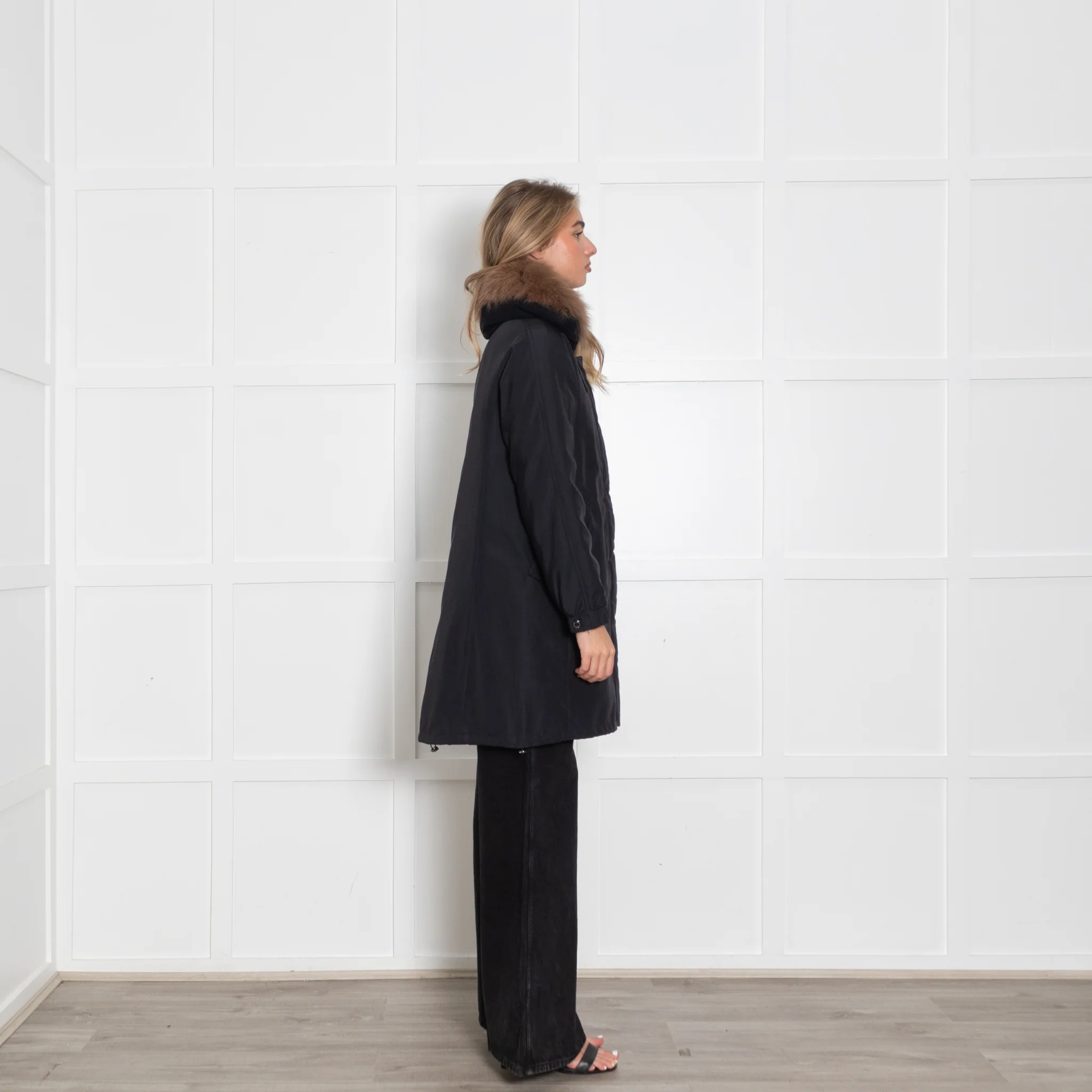Weekend Max Mara Navy Blue Brown Faux Fur Puffer Coat - Image 6