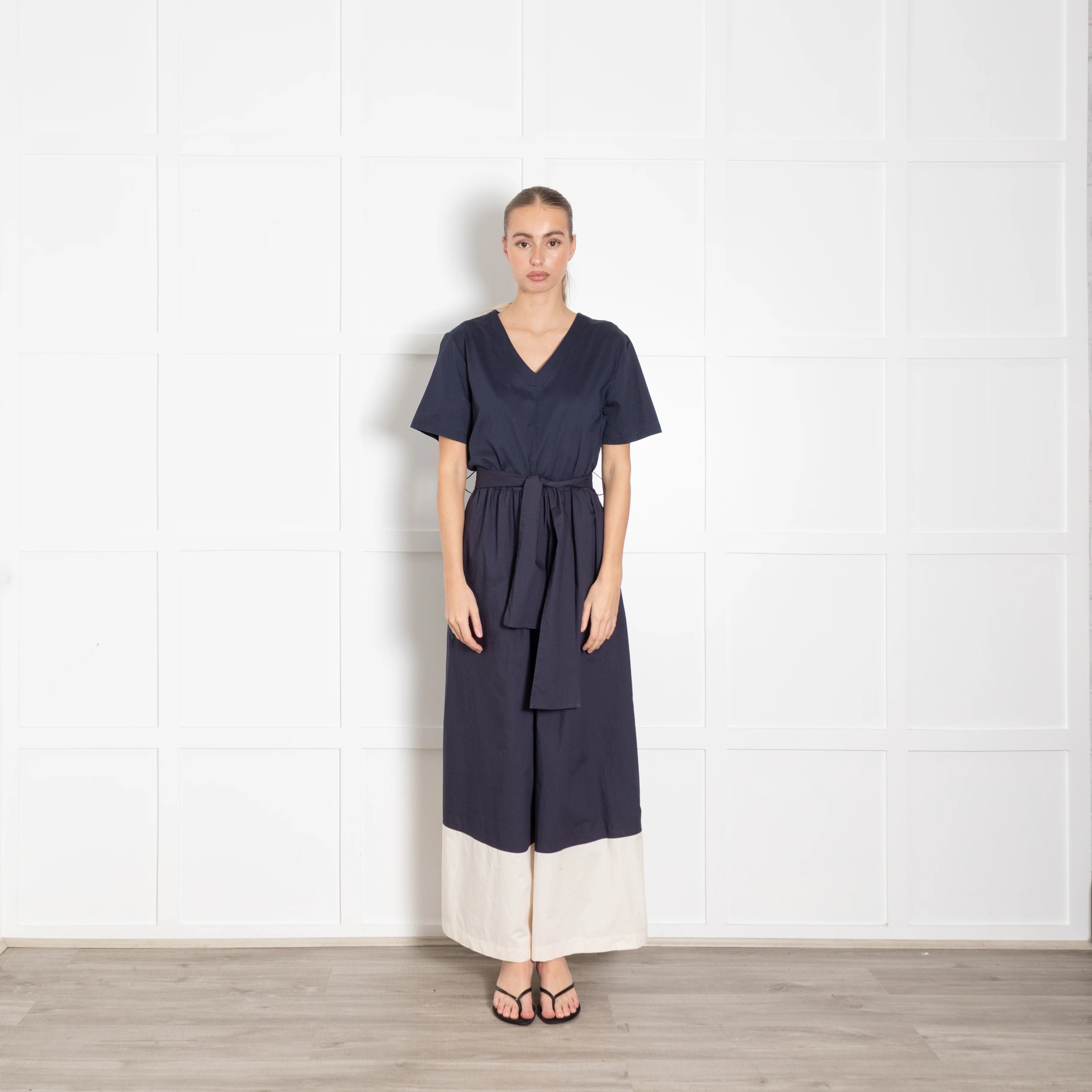 Weekend Max Mara Navy Cream Trim Cotton Jumpsuit