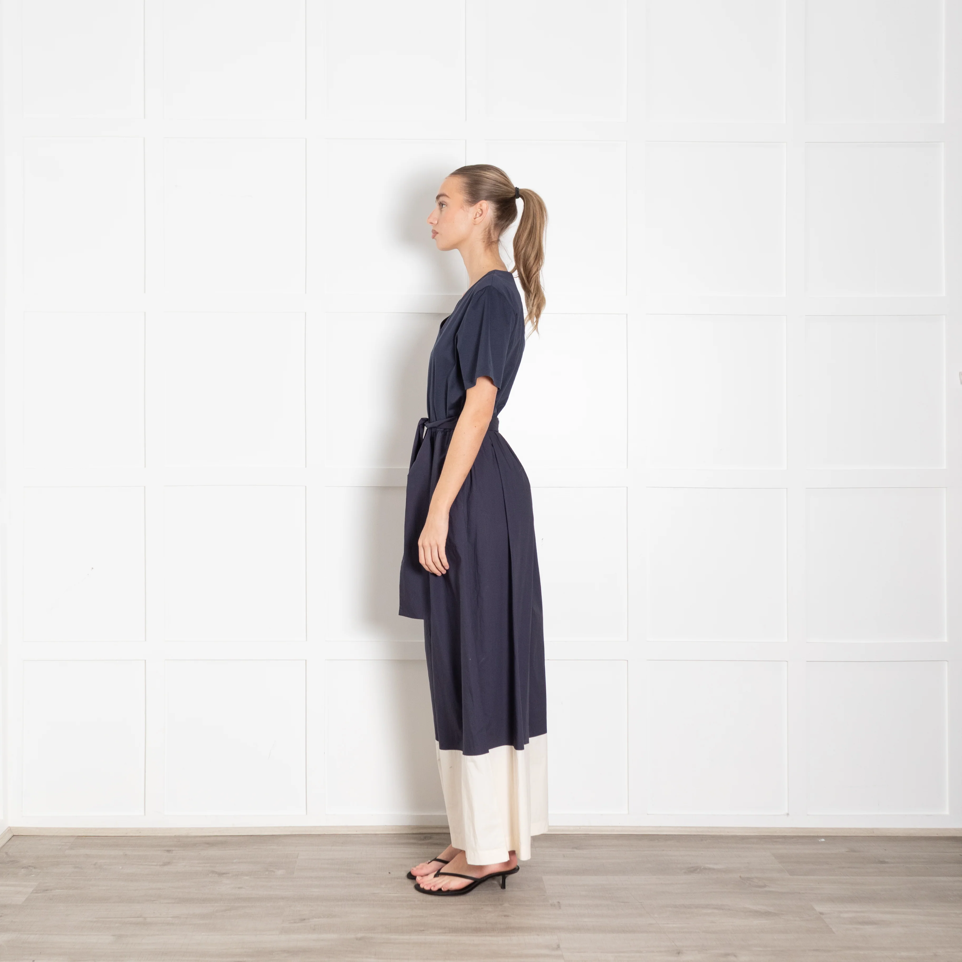 Weekend Max Mara Navy Cream Trim Cotton Jumpsuit - Image 4