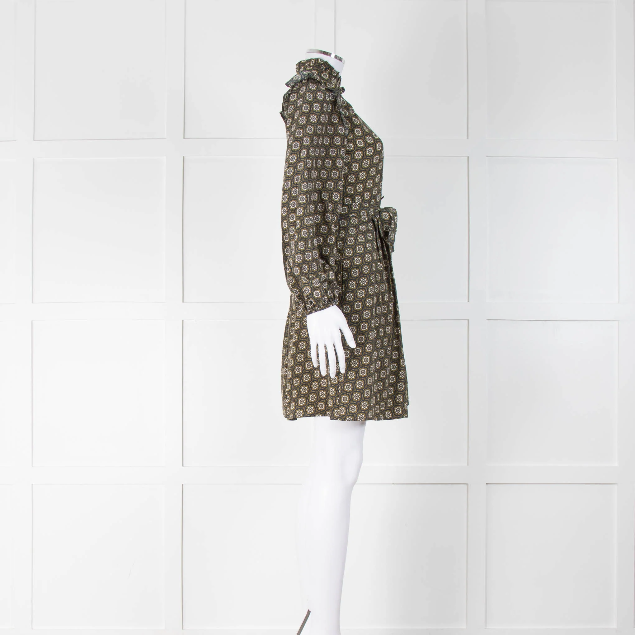 Weekend Max Mara Navy Green Floral Long Sleeve Mini Dress - Image 2