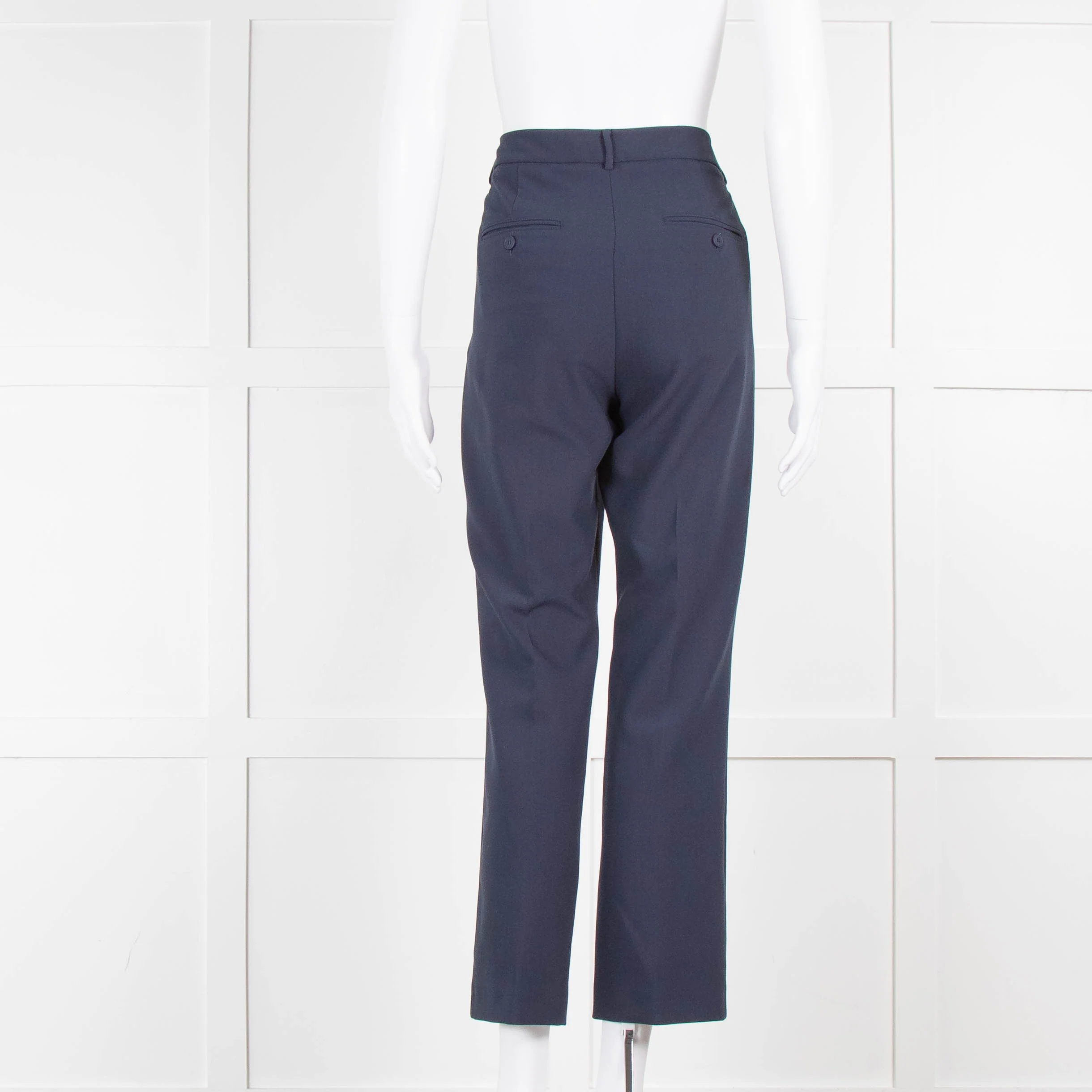Weekend Max Mara Navy High Waisted Stretchy Trousers - Image 3