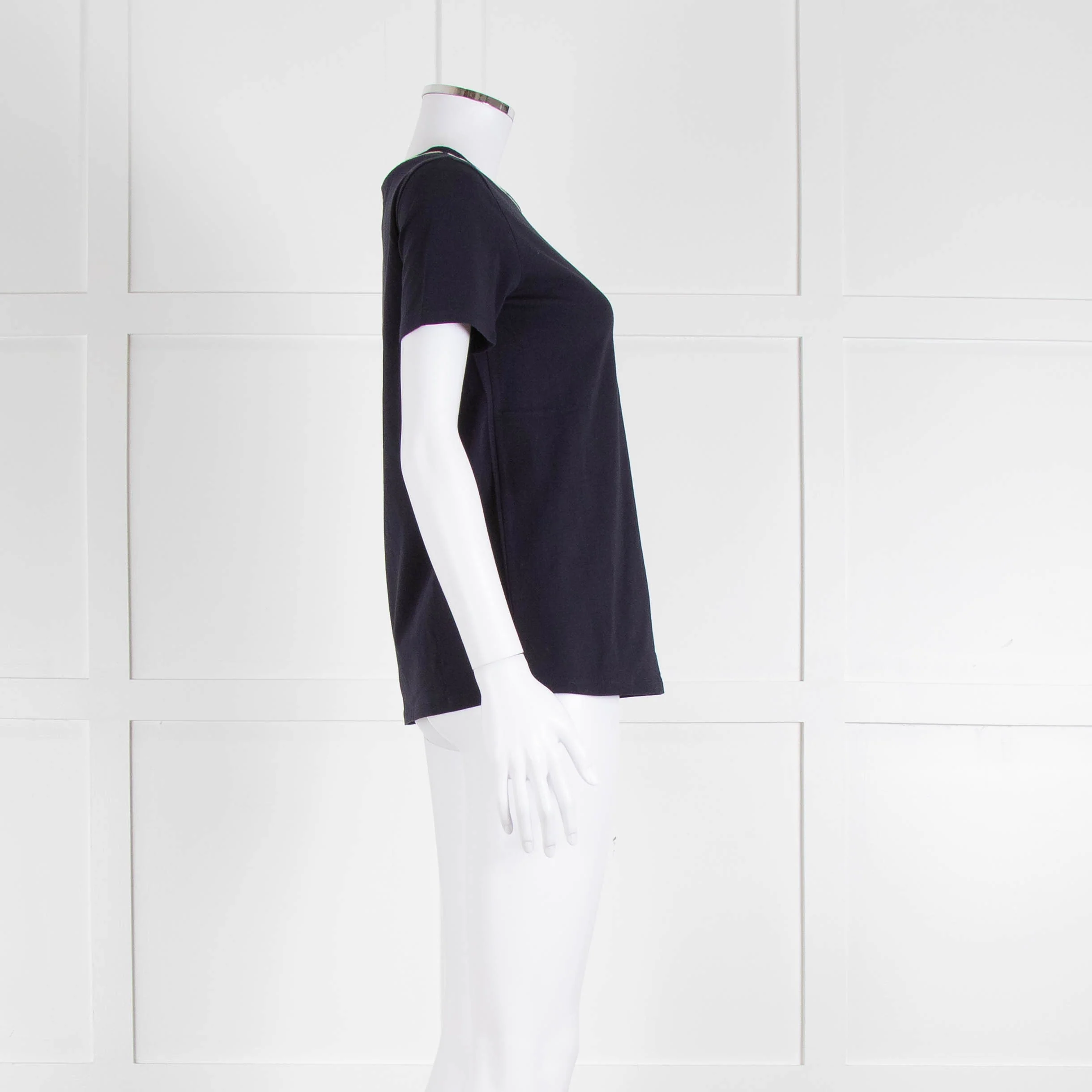 Weekend Max Mara Navy T-Shirt with Jeweled Bow Patch Pocket - Image 3