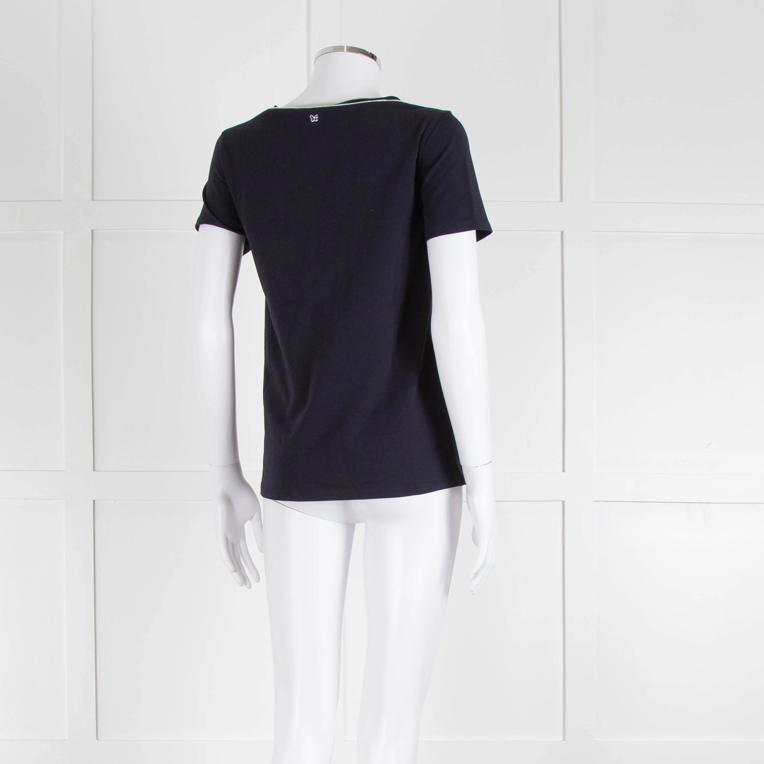 Weekend Max Mara Navy T-Shirt with Jeweled Bow Patch Pocket - Image 4