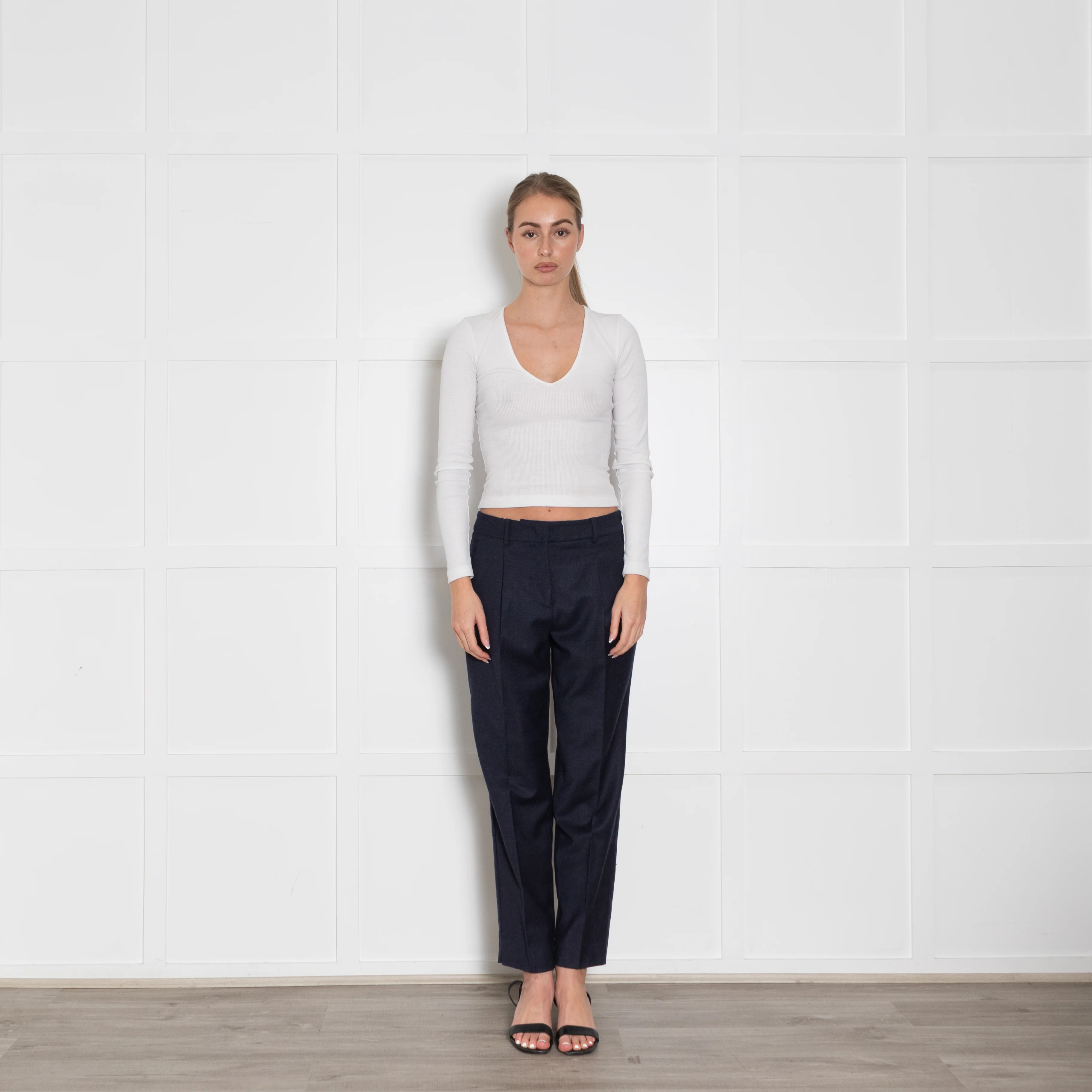 Weekend Max Mara Navy Wool Blend Straight Leg Trousers