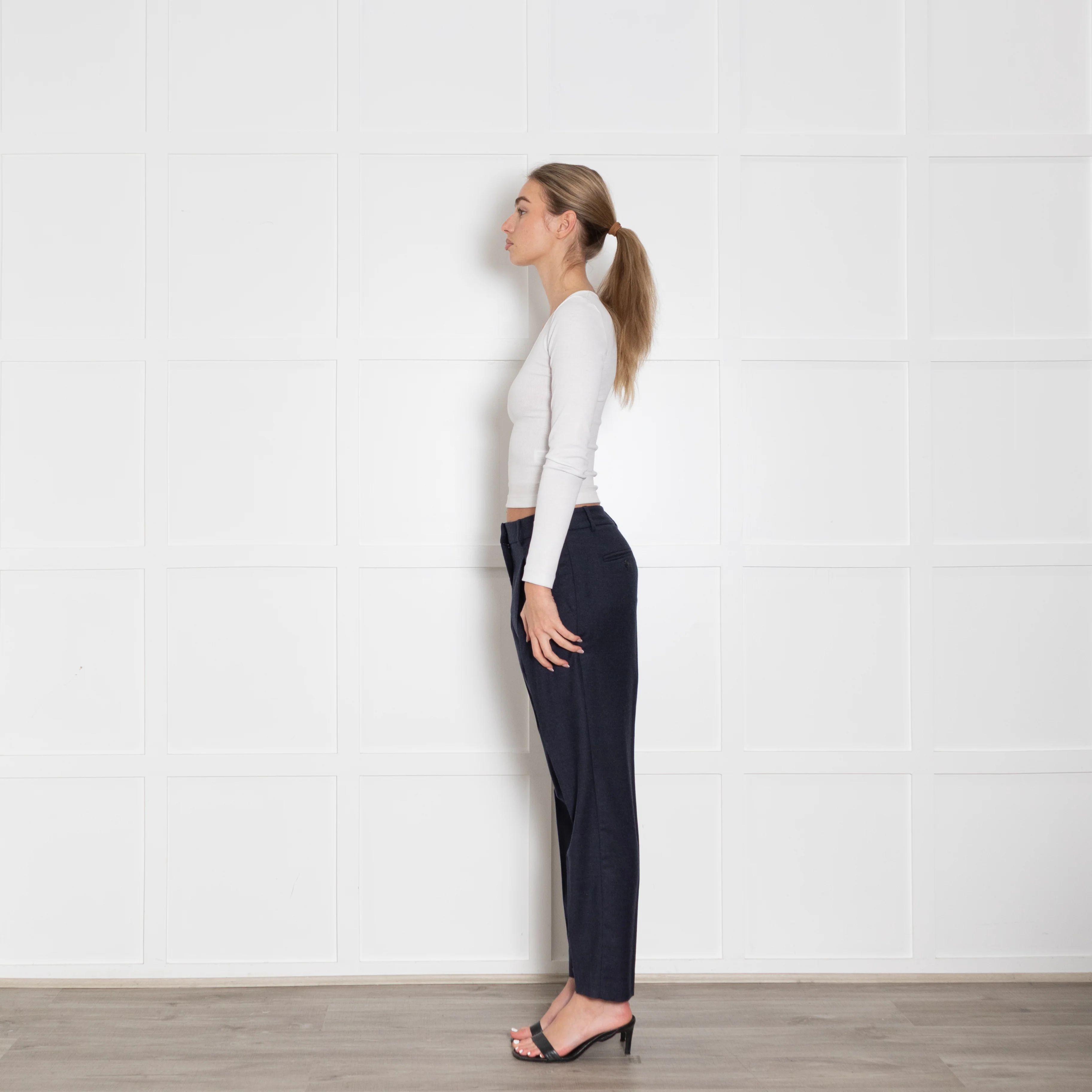 Weekend Max Mara Navy Wool Blend Straight Leg Trousers - Image 4