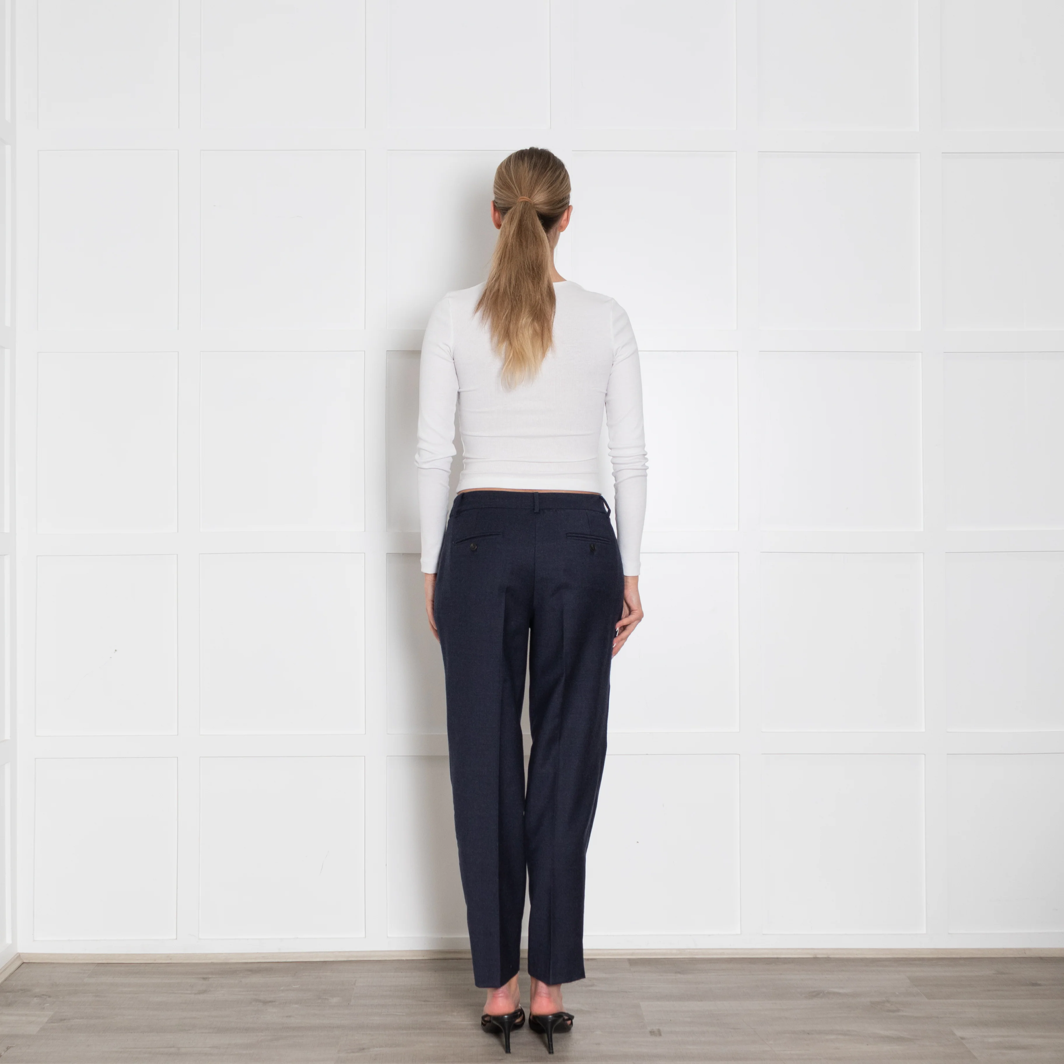 Weekend Max Mara Navy Wool Blend Straight Leg Trousers - Image 5