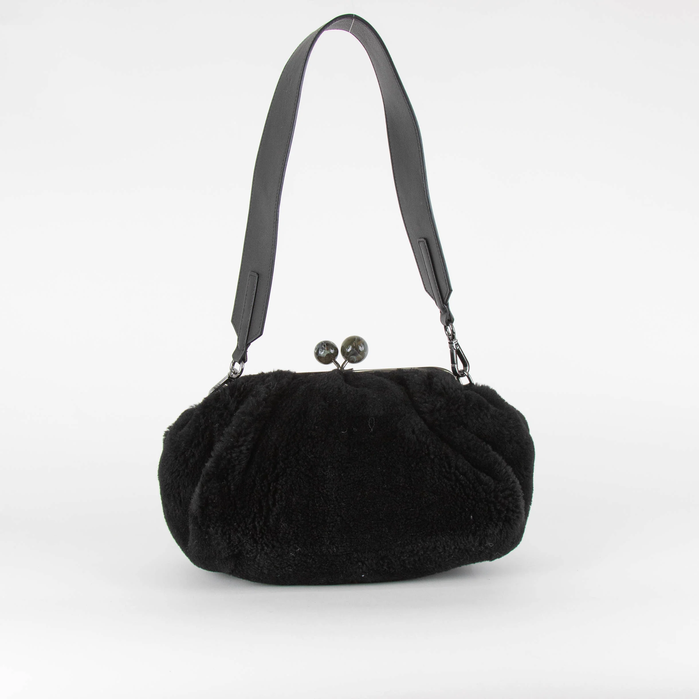 Weekend Max Mara Pasticcino Black Faux Fur Bag With Extra Chain Strap - Image 4