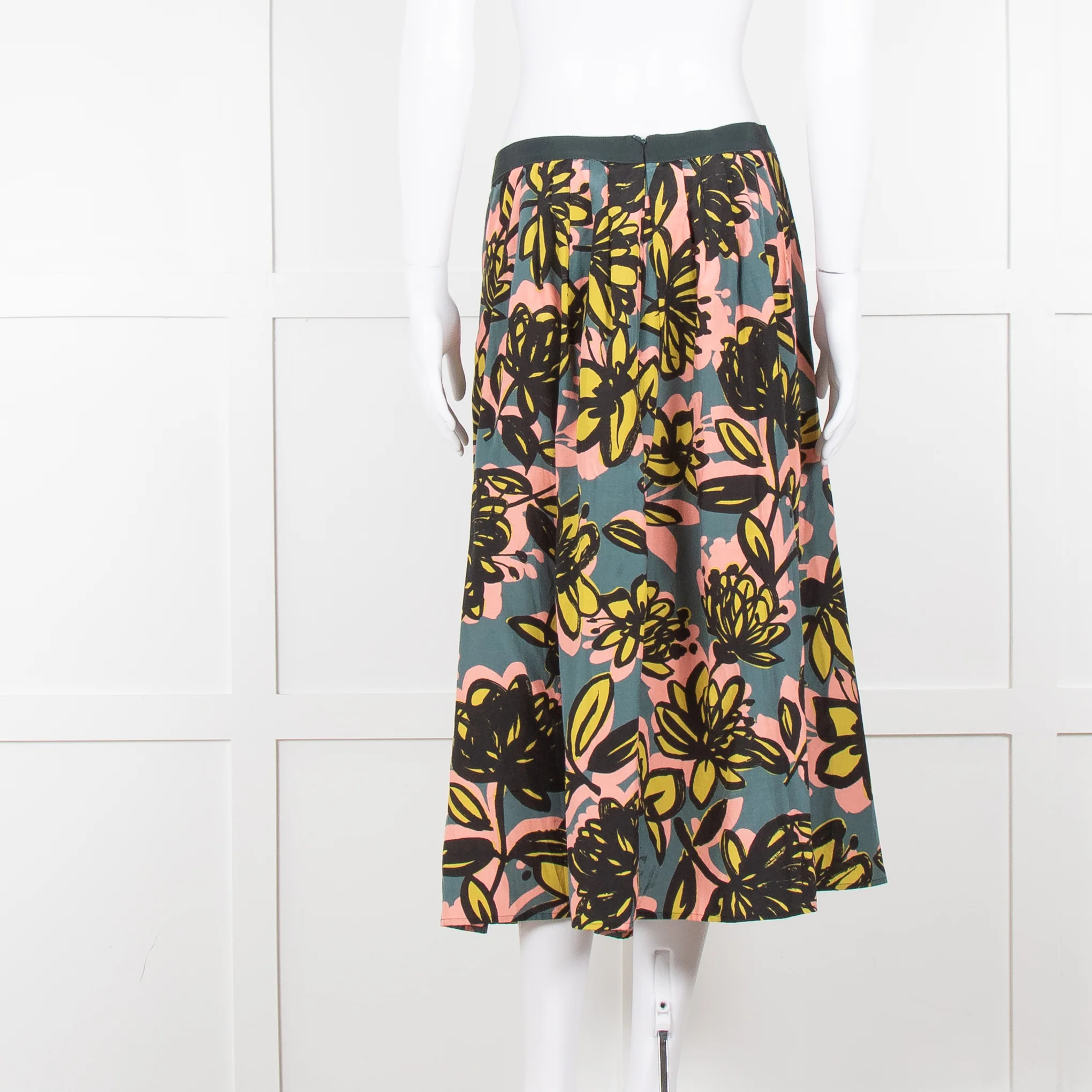 Weekend Max Mara Teal peach Yellow Floral Silk Blend Skirt - Image 5